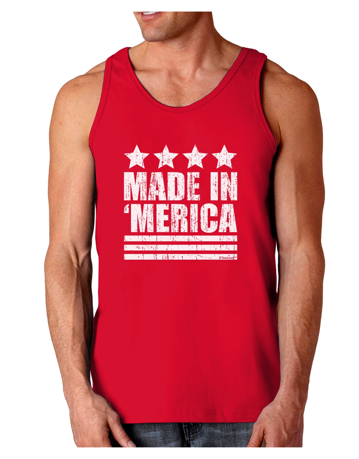 Made in Merica - Stars and Stripes Design Dark Loose Tank Top-Mens Loose Tank Top-TooLoud-Red-Small-Davson Sales