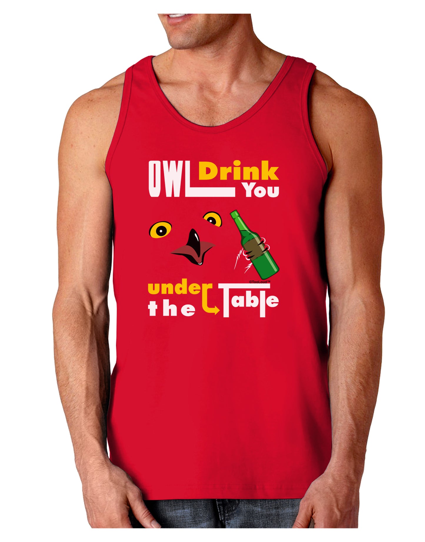 Owl Drink You Under the Table Dark Loose Tank Top-Mens Loose Tank Top-TooLoud-Red-Small-Davson Sales