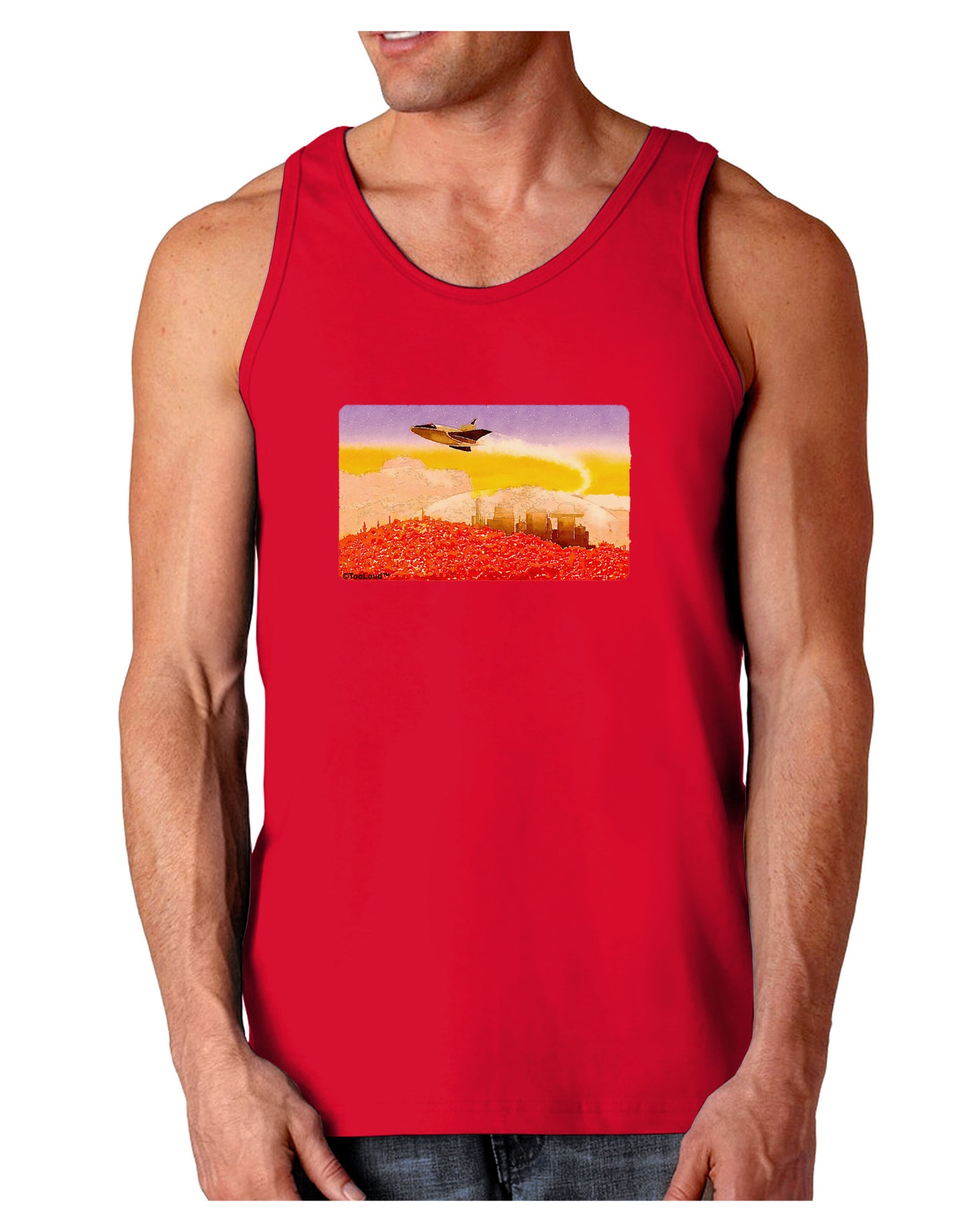 Planet Mars Watercolor Dark Loose Tank Top-Mens Loose Tank Top-TooLoud-Red-Small-Davson Sales