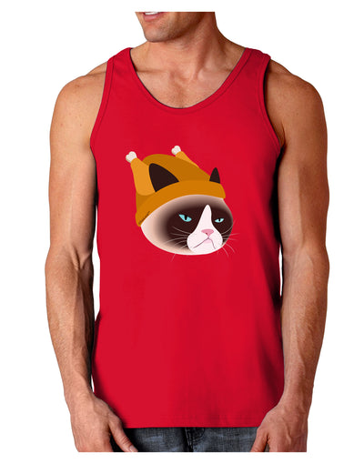 Disgruntled Cat Wearing Turkey Hat Dark Loose Tank Top by-Mens Loose Tank Top-TooLoud-Red-Small-Davson Sales