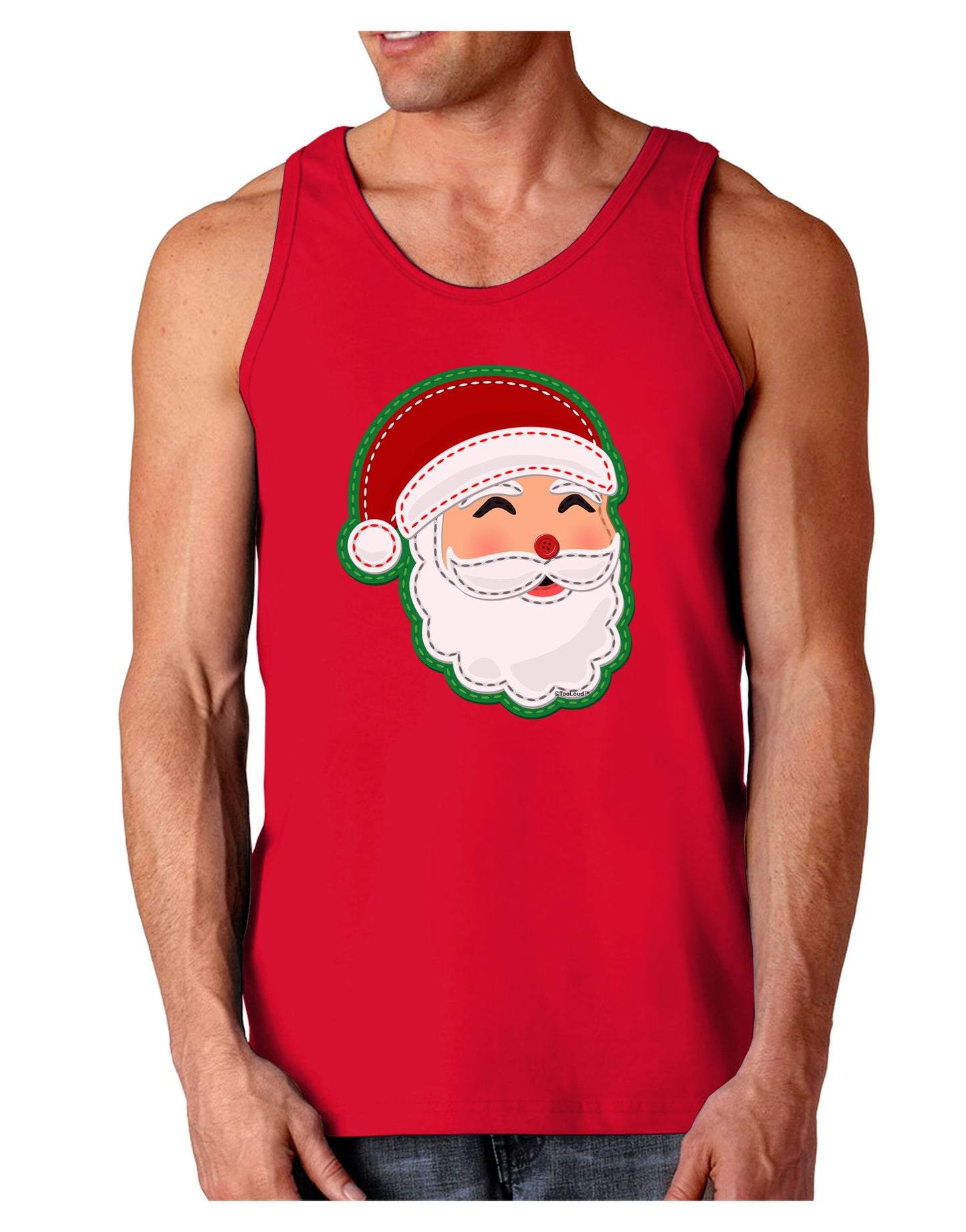 Cute Santa Claus Face Faux Applique Dark Loose Tank Top-Mens Loose Tank Top-TooLoud-Red-Small-Davson Sales