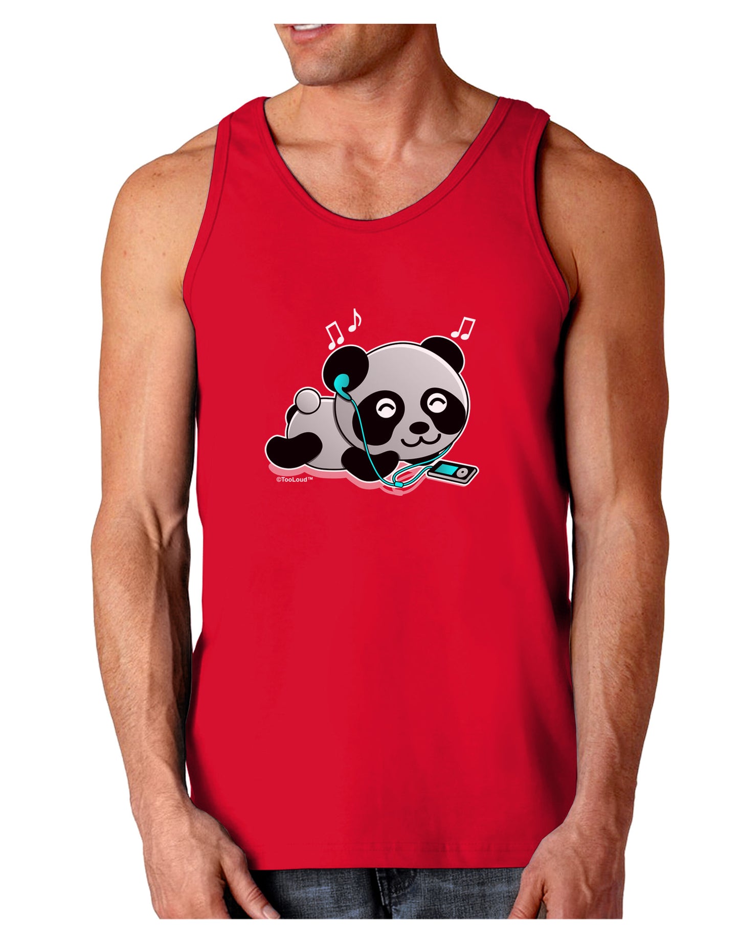 Cute Panda With Ear Buds Dark Loose Tank Top-Mens Loose Tank Top-TooLoud-Red-Small-Davson Sales