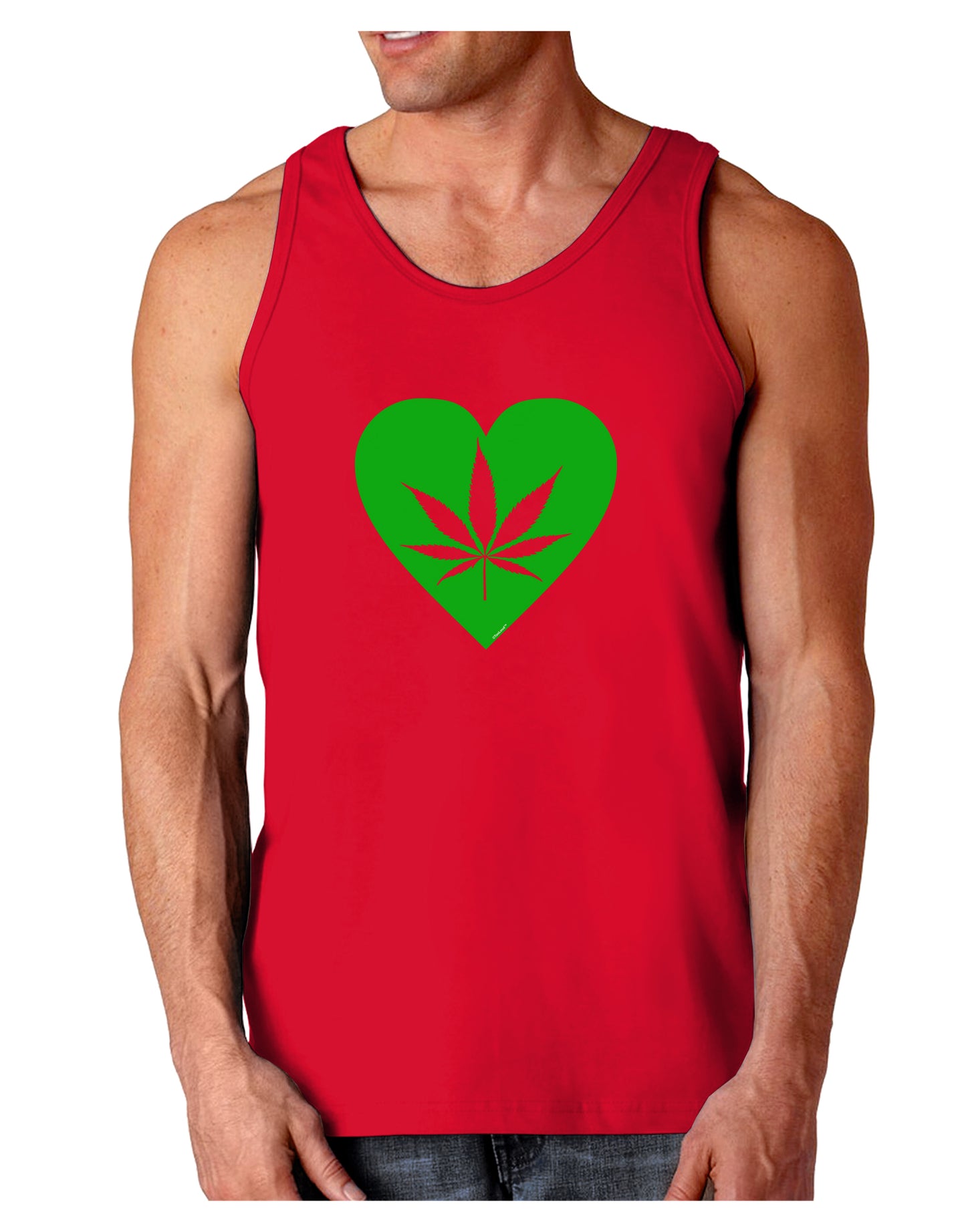 Marijuana Leaf Heart Green Dark Loose Tank Top-Mens Loose Tank Top-TooLoud-Red-Small-Davson Sales