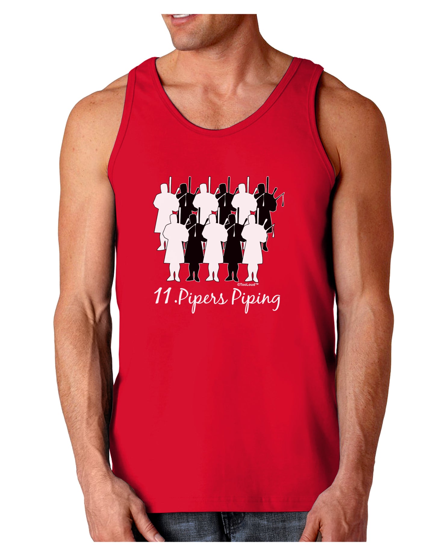 Eleven Pipers Piping Text Dark Loose Tank Top-Mens Loose Tank Top-TooLoud-Red-Small-Davson Sales