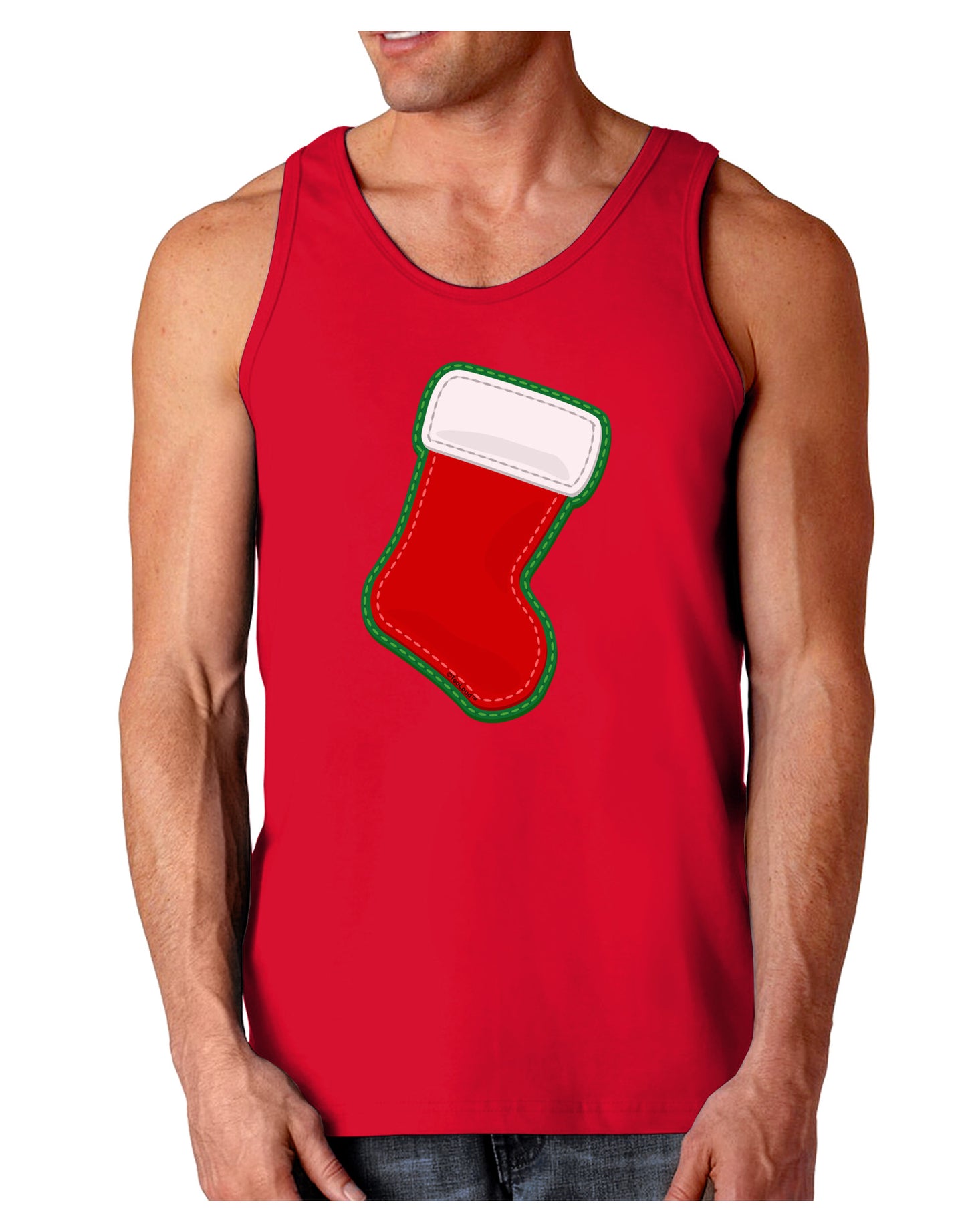 Cute Faux Applique Christmas Stocking Dark Loose Tank Top-Mens Loose Tank Top-TooLoud-Red-Small-Davson Sales