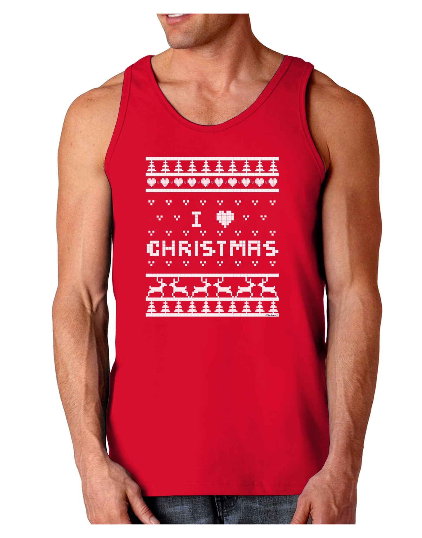 I Heart Christmas Ugly Christmas Sweater Dark Loose Tank Top-Mens Loose Tank Top-TooLoud-Red-Small-Davson Sales