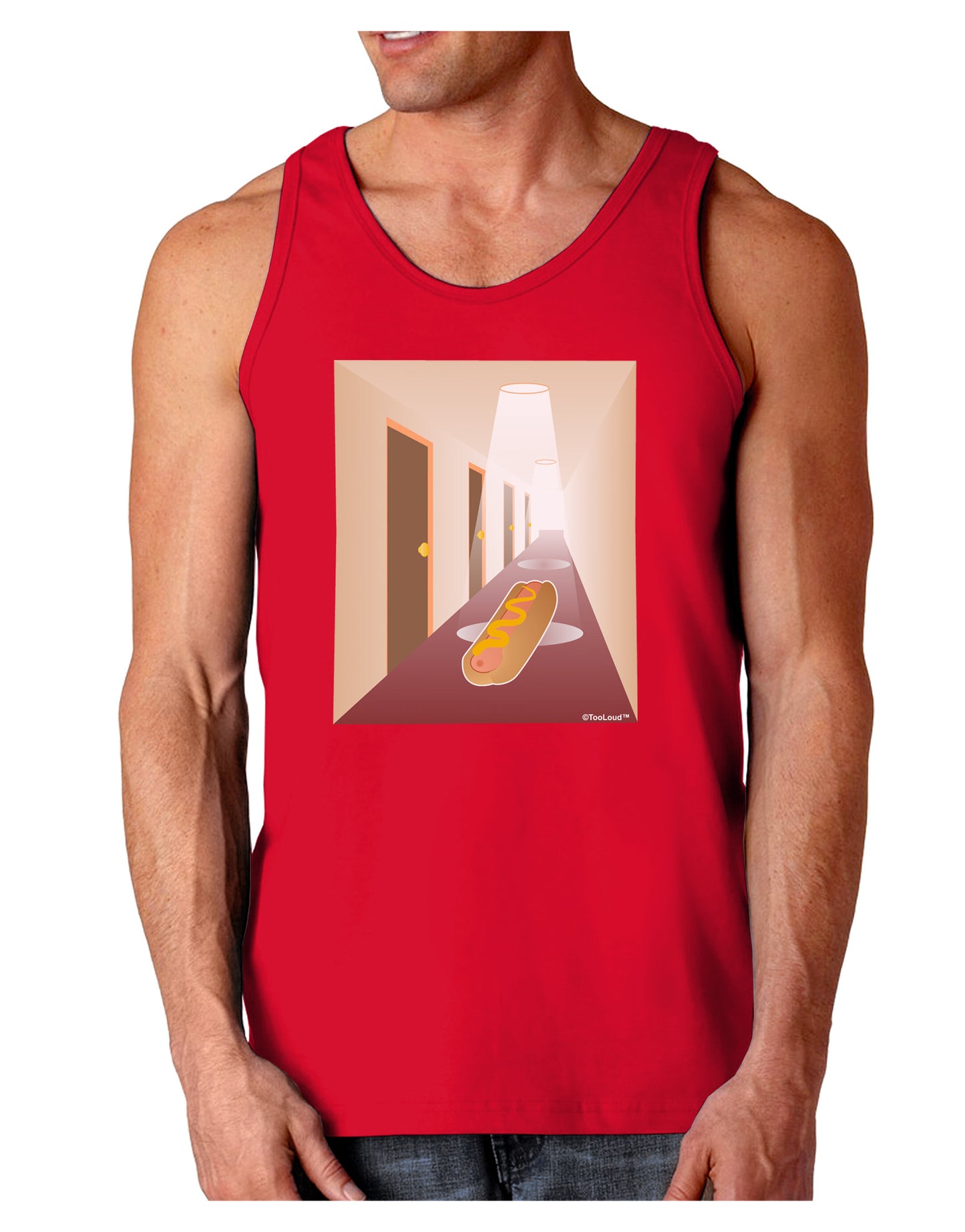 Hotdog in a Hallway Dark Loose Tank Top-Mens Loose Tank Top-TooLoud-Red-Small-Davson Sales