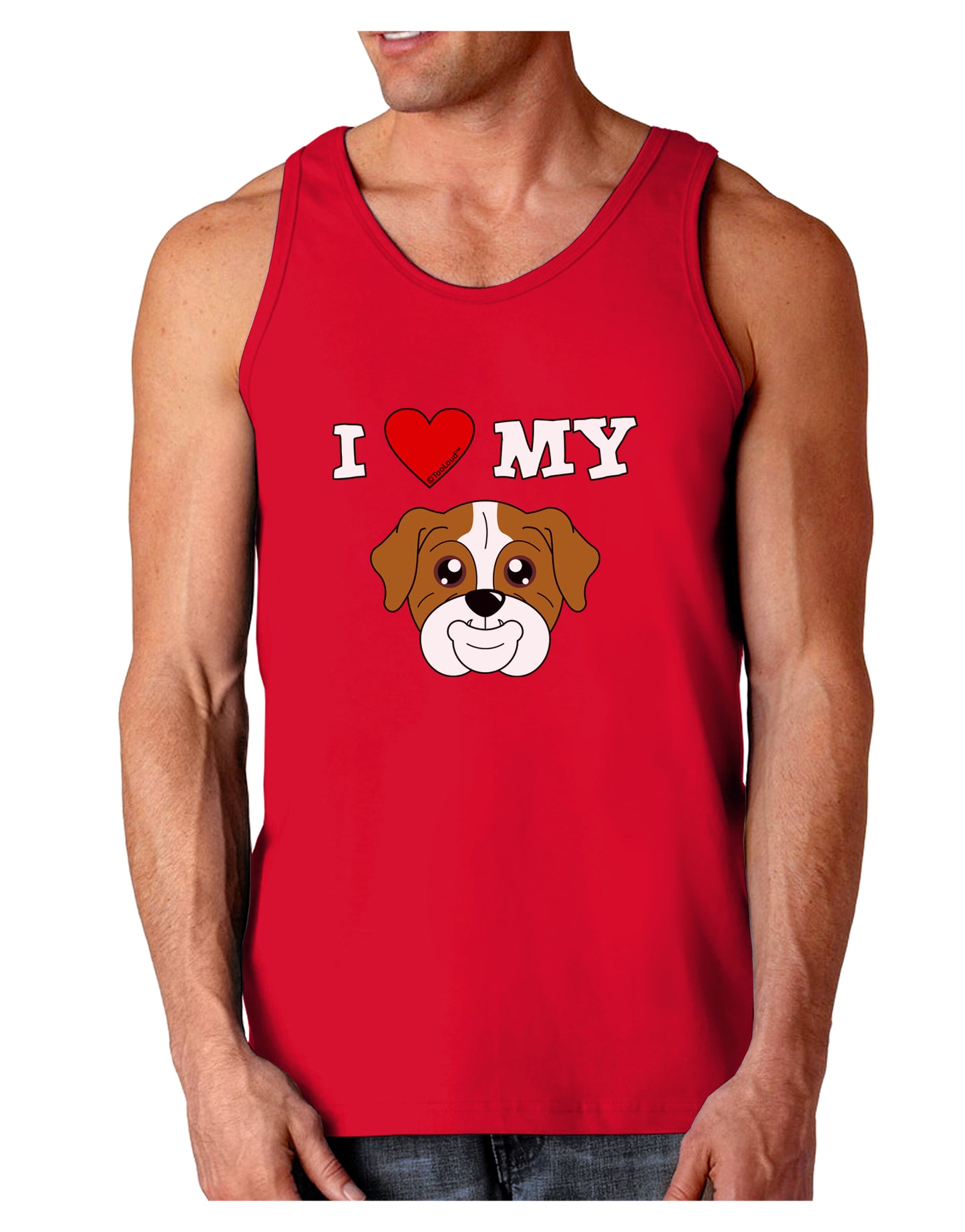 I Heart My - Cute Bulldog - Red Dark Loose Tank Top by TooLoud-Mens Loose Tank Top-TooLoud-Red-Small-Davson Sales