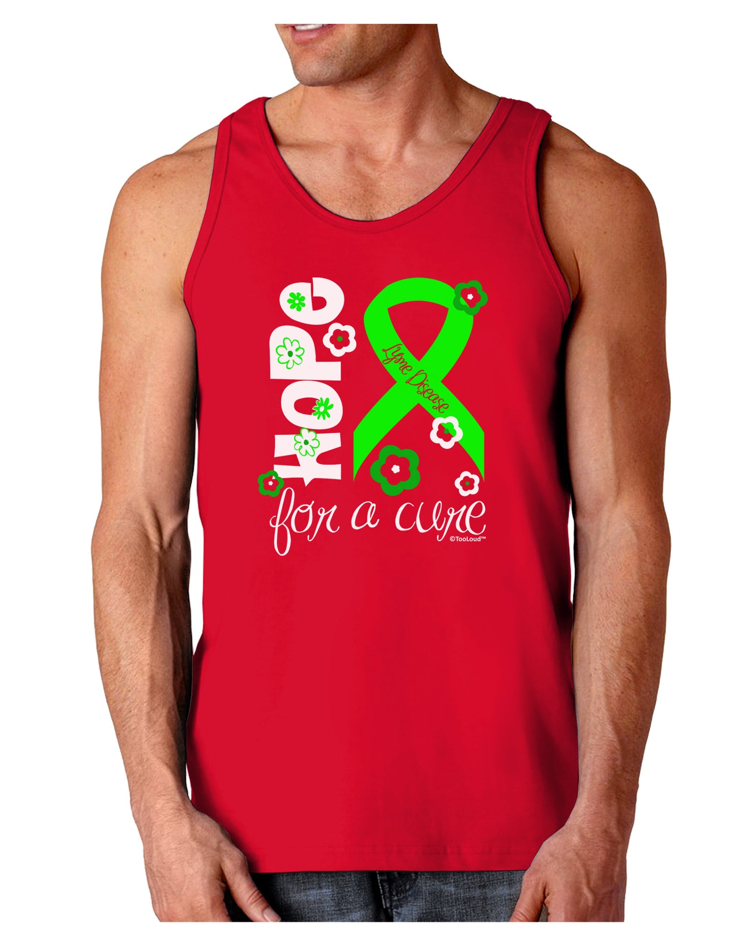 Hope for a Cure - Lime Green Ribbon Lyme Disease - Flowers Dark Loose Tank Top-Mens Loose Tank Top-TooLoud-Red-Small-Davson Sales