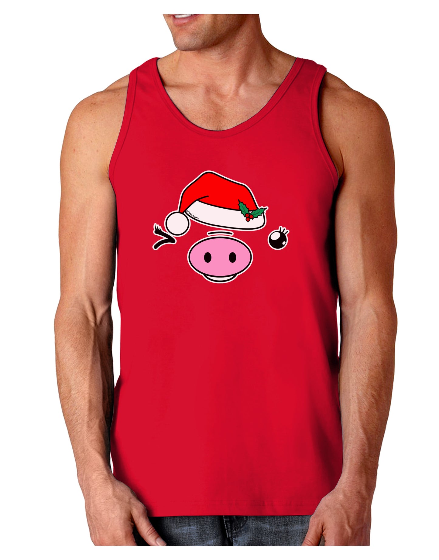 Kyu-T Face Oinkette Santa Hat Girl Pig Dark Loose Tank Top-Mens Loose Tank Top-TooLoud-Red-Small-Davson Sales