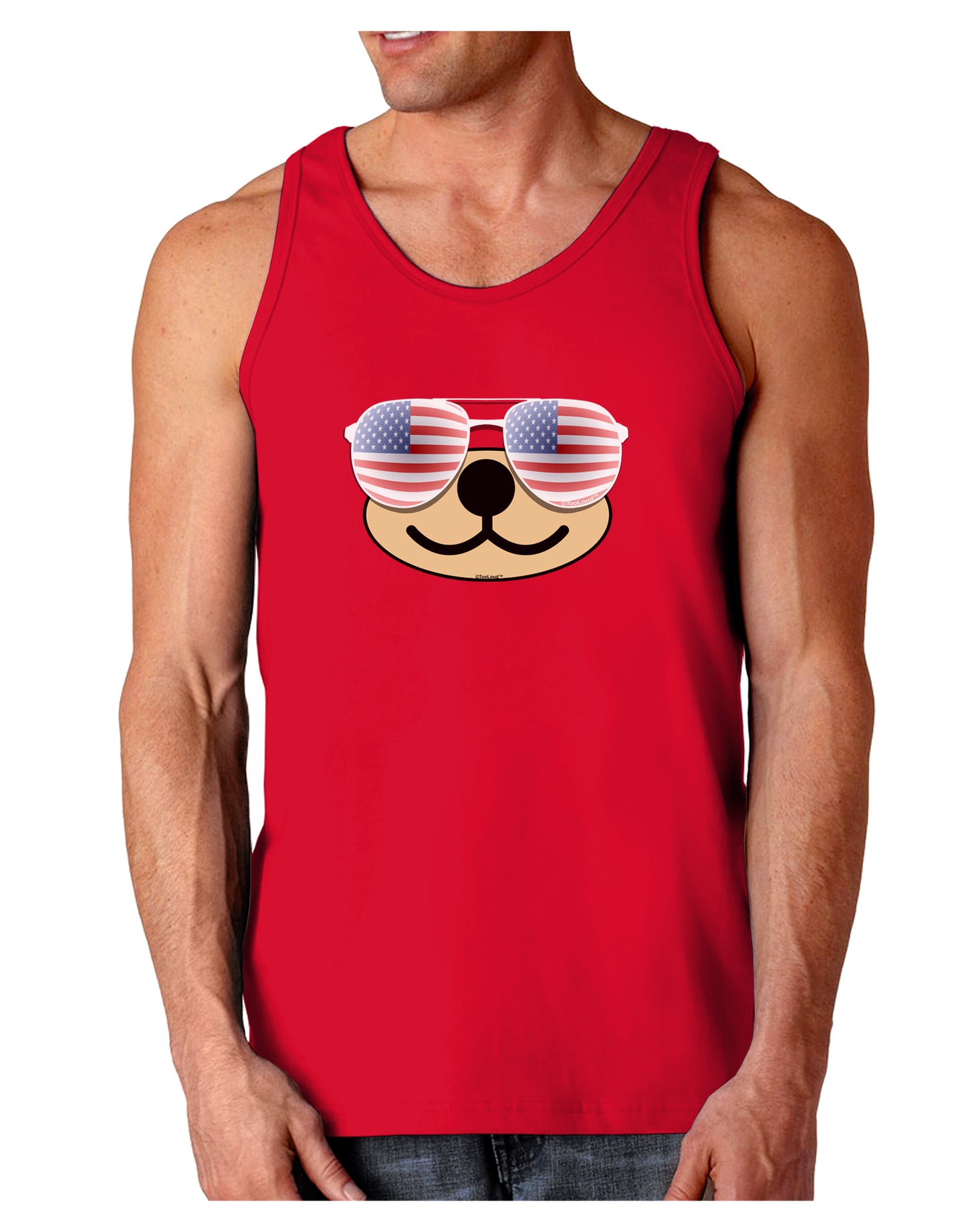 Kyu-T Face - Beartholomew Patriotic Sunglasses Dark Loose Tank Top-Mens Loose Tank Top-TooLoud-Red-Small-Davson Sales