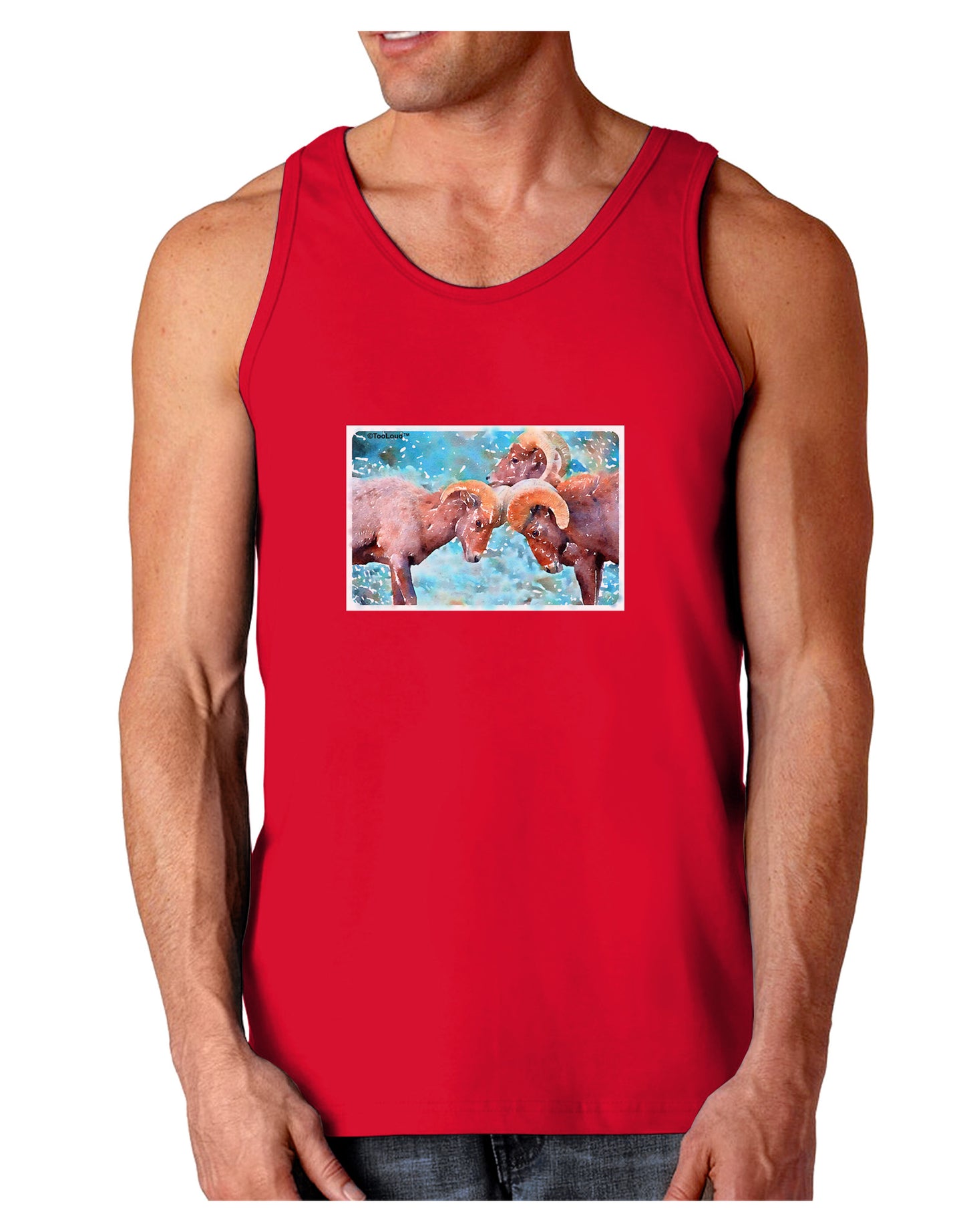 CO Bighorn Head Butt Watercolor Dark Loose Tank Top-Mens Loose Tank Top-TooLoud-Red-Small-Davson Sales