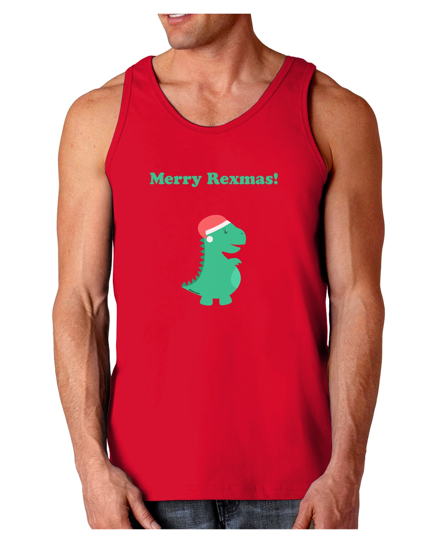 Merry Rexmas T-Rex Dinosaur Christmas Dark Loose Tank Top-Mens Loose Tank Top-TooLoud-Red-Small-Davson Sales
