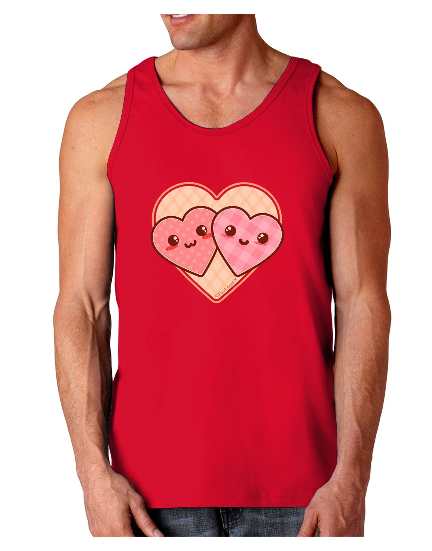 Super Cute Kawaii Hearts Dark Loose Tank Top-Mens Loose Tank Top-TooLoud-Red-Small-Davson Sales
