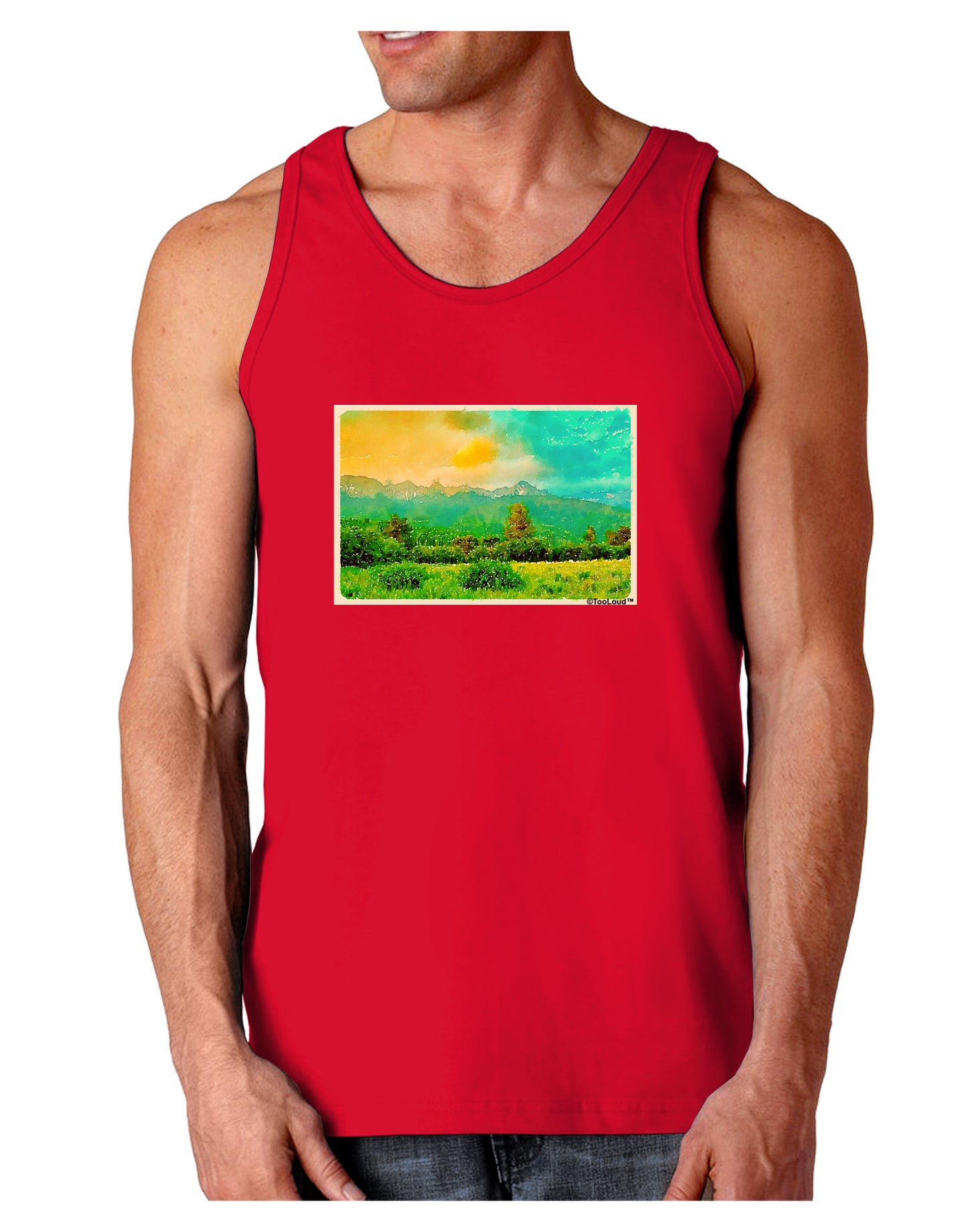 Mountain Sunset Watercolor Dark Loose Tank Top-Mens Loose Tank Top-TooLoud-Red-Small-Davson Sales
