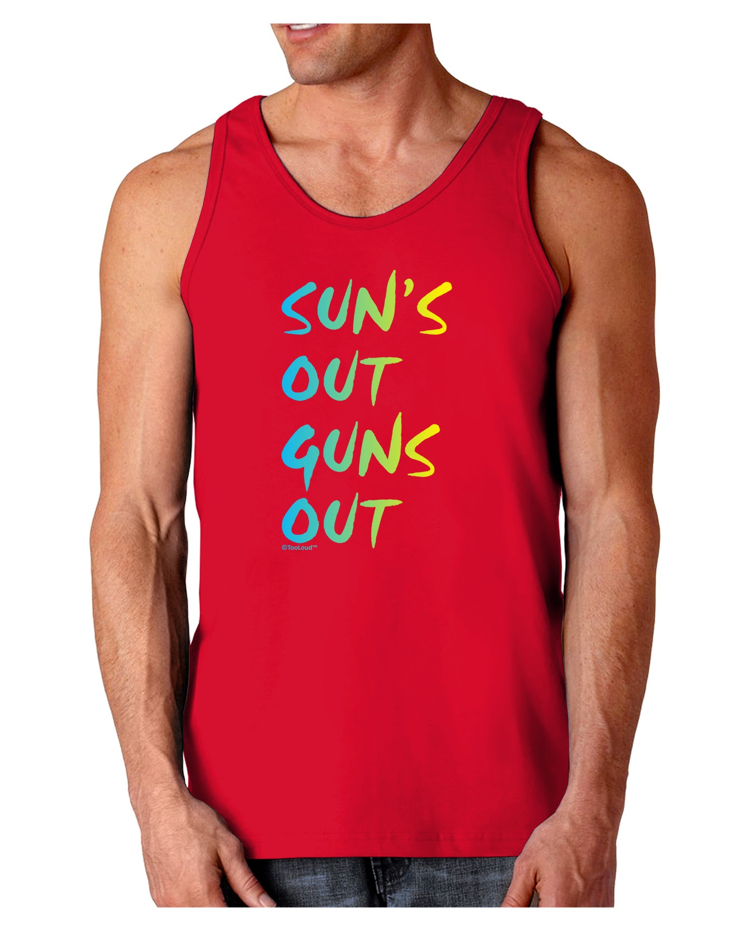 Suns Out Guns Out - Gradient Colors Dark Loose Tank Top-Mens Loose Tank Top-TooLoud-Red-Small-Davson Sales