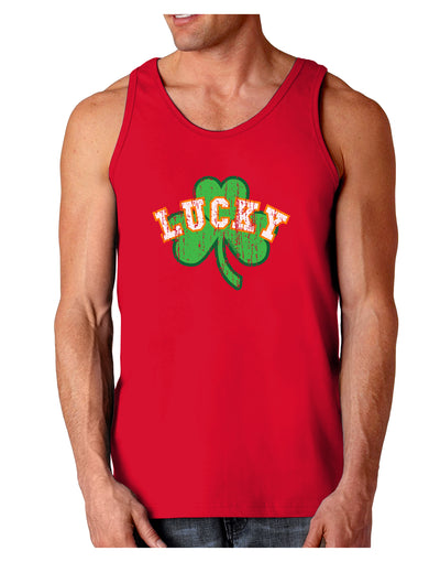 Lucky Shamrock Design Distressed Dark Loose Tank Top by TooLoud-Mens Loose Tank Top-TooLoud-Red-Small-Davson Sales