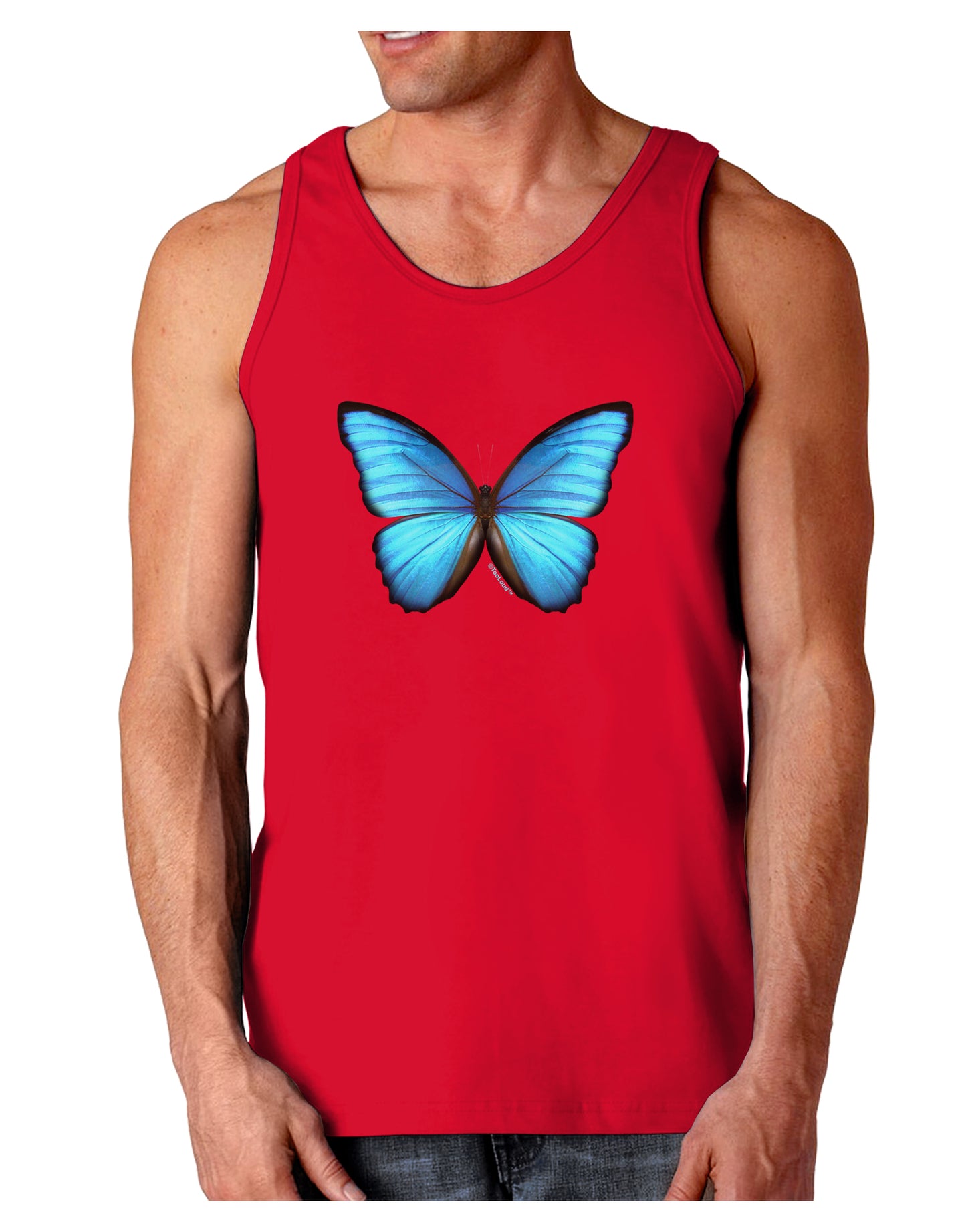 Big Blue Butterfly Dark Loose Tank Top-Mens Loose Tank Top-TooLoud-Red-Small-Davson Sales