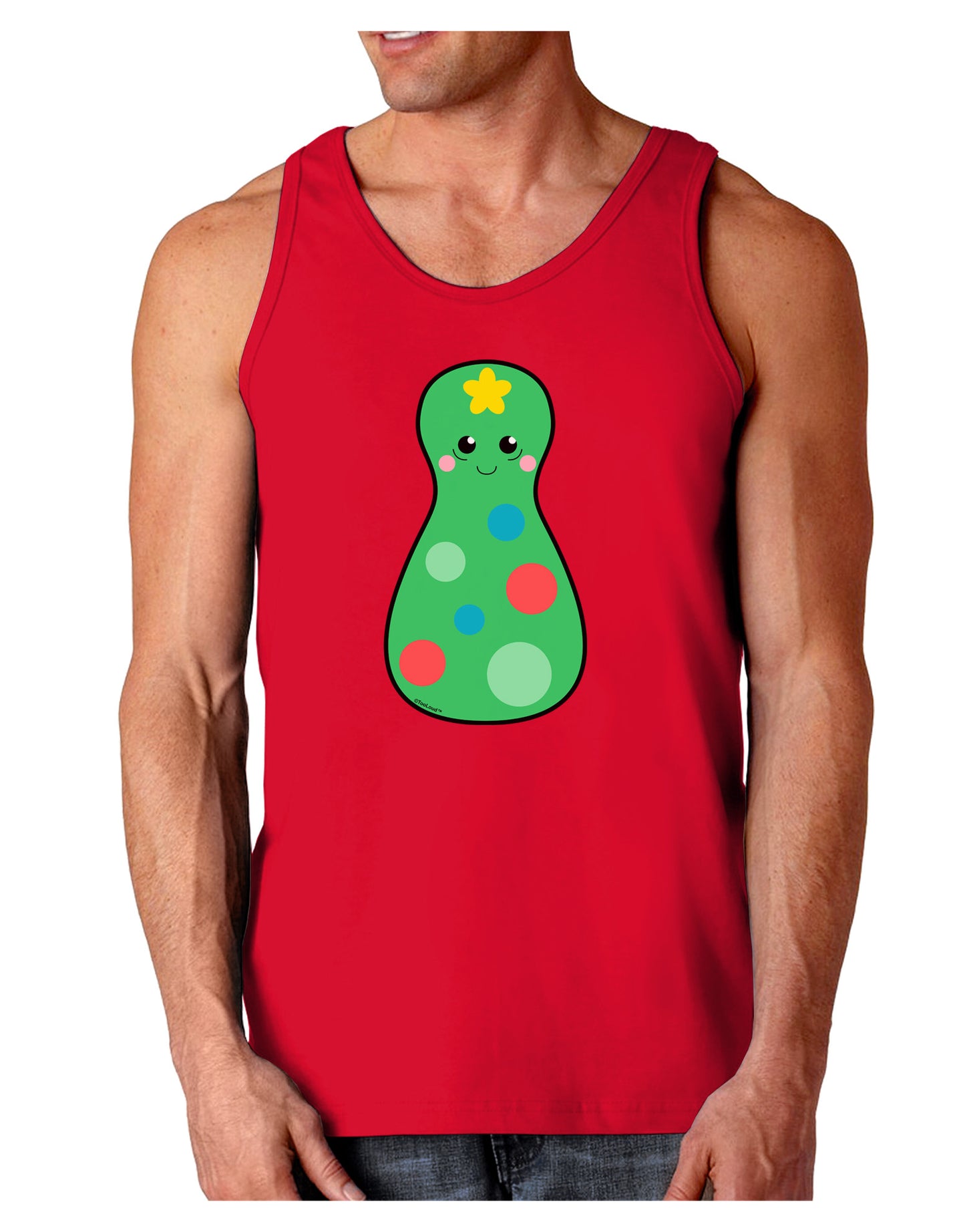 Cute Christmas Tree Matryoshka Nesting Doll Dark Loose Tank Top-Mens Loose Tank Top-TooLoud-Red-Small-Davson Sales