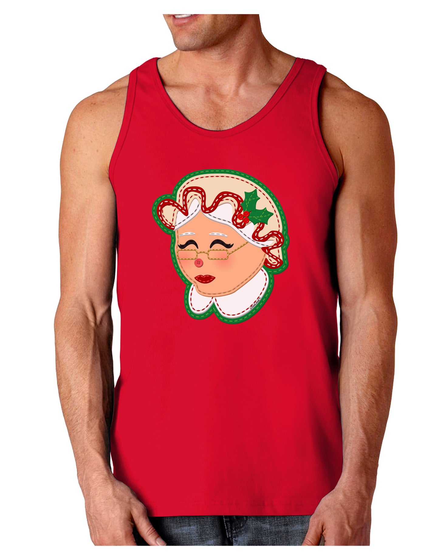 Cute Mrs Claus Face Faux Applique Dark Loose Tank Top-Mens Loose Tank Top-TooLoud-Red-Small-Davson Sales