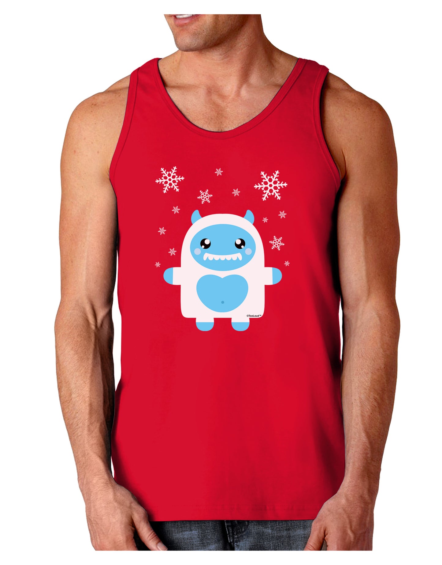 Cute Abominable Snowman Boy Yeti - Christmas Dark Loose Tank Top-Mens Loose Tank Top-TooLoud-Red-Small-Davson Sales