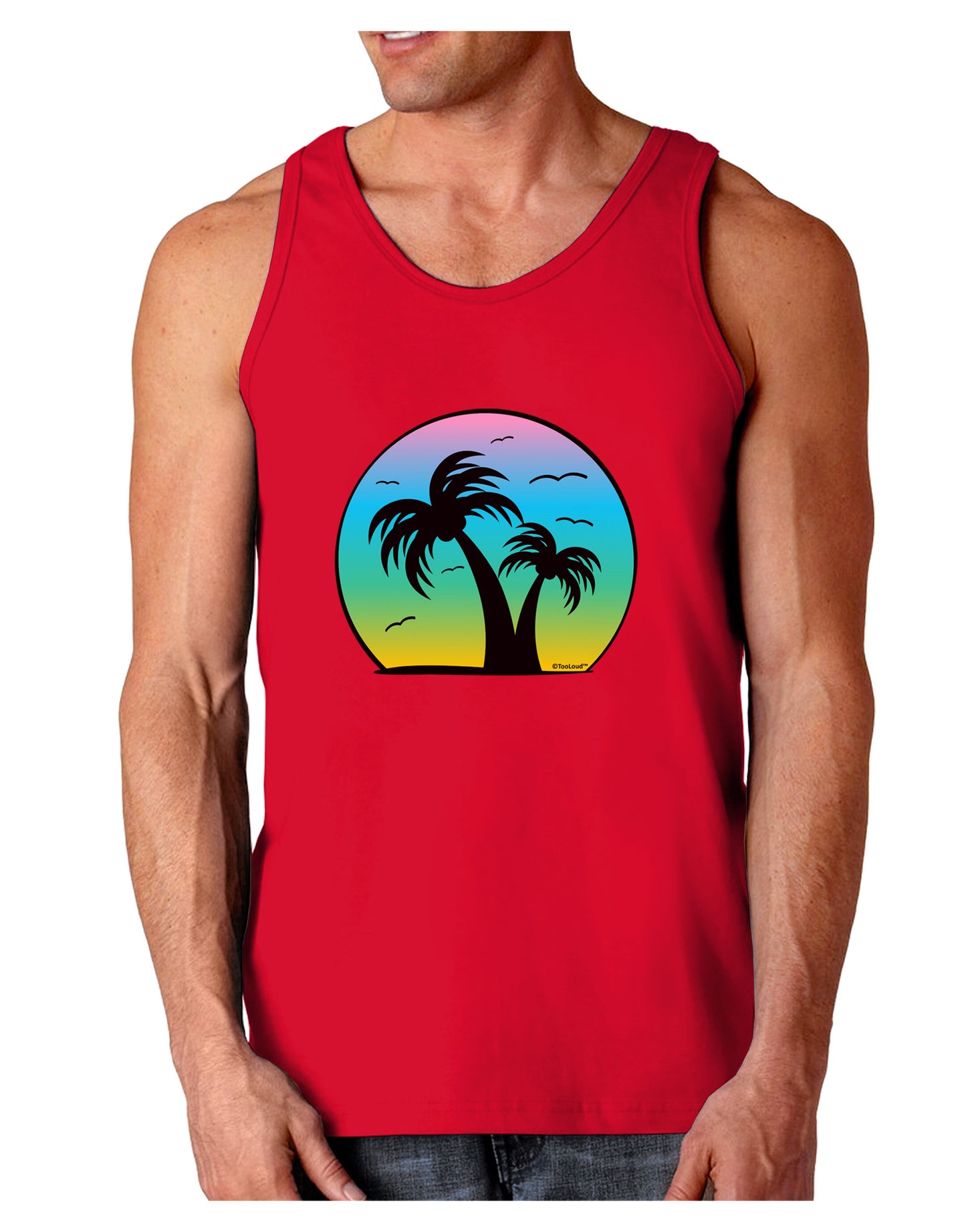 Palm Trees Silhouette - Beach Sunset Design Dark Loose Tank Top-Mens Loose Tank Top-TooLoud-Red-Small-Davson Sales