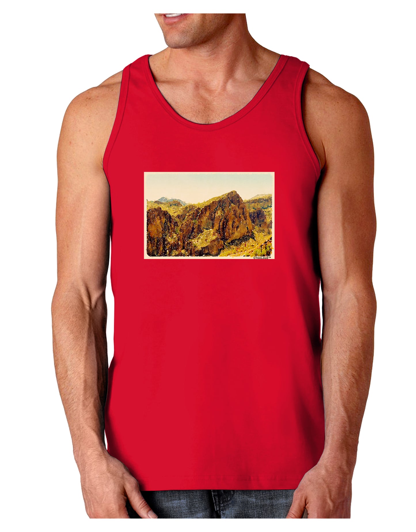 Arizona Mountains Watercolor Dark Loose Tank Top-Mens Loose Tank Top-TooLoud-Red-Small-Davson Sales