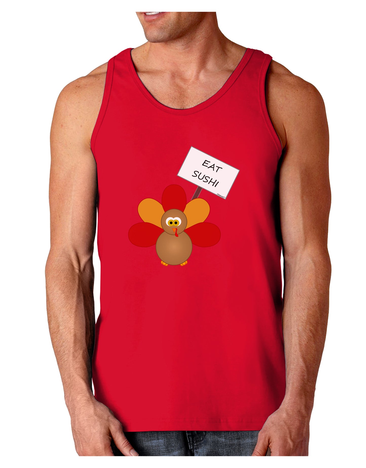 Eat Sushi Thanksgiving Turkey Dark Loose Tank Top-Mens Loose Tank Top-TooLoud-Red-Small-Davson Sales