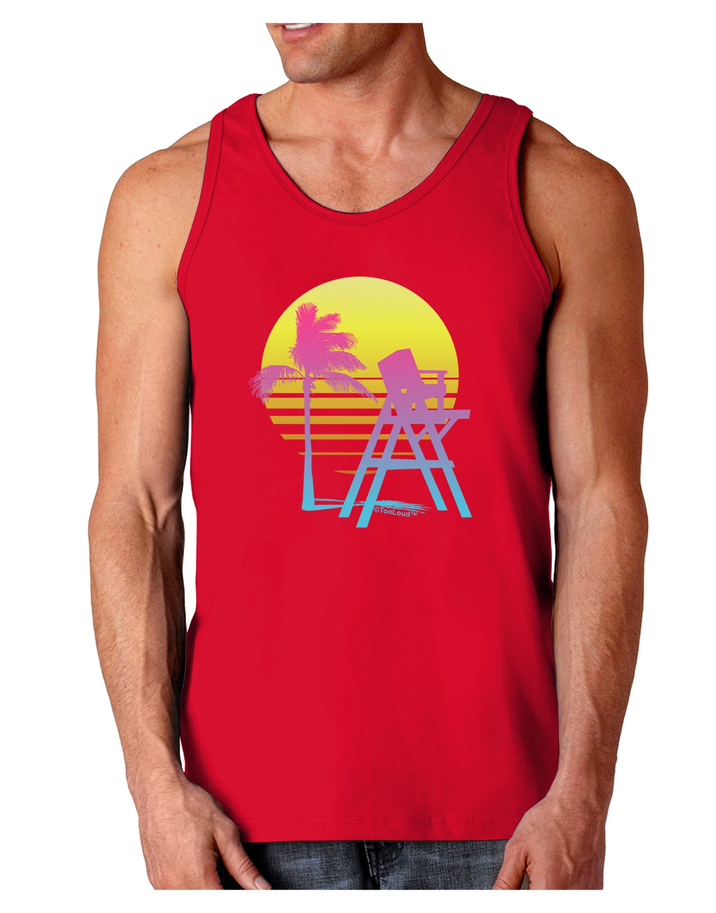 LA Beach Silhouette Letters Dark Loose Tank Top-Mens Loose Tank Top-TooLoud-Red-Small-Davson Sales