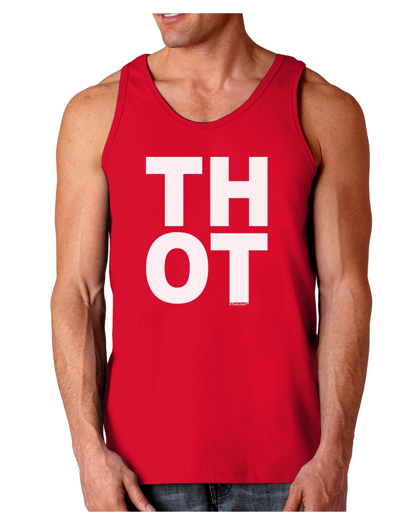 THOT Bold Text Dark Loose Tank Top-Mens Loose Tank Top-TooLoud-Red-Small-Davson Sales