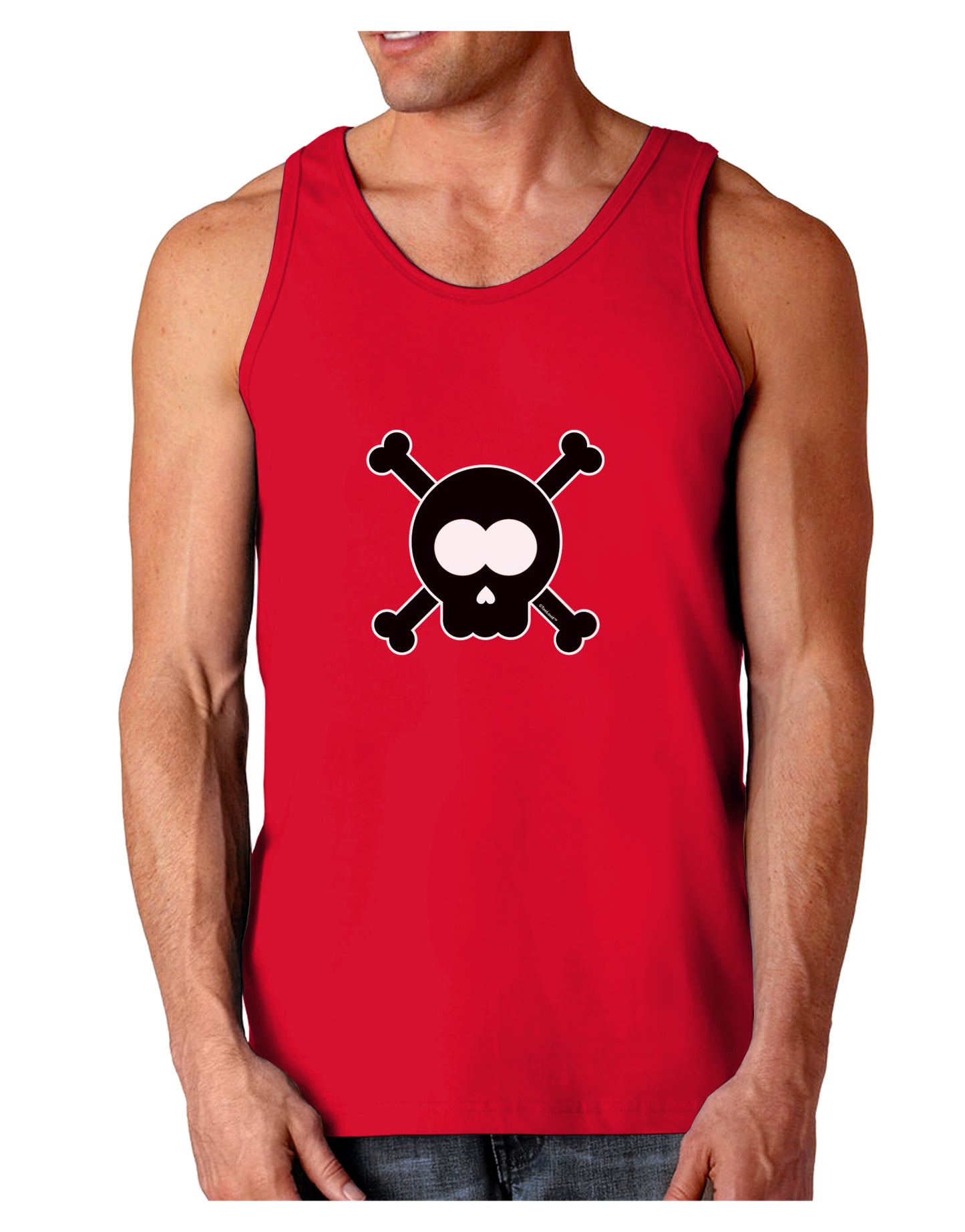 Black Skull and Crossbones Dark Loose Tank Top-Mens Loose Tank Top-TooLoud-Red-Small-Davson Sales