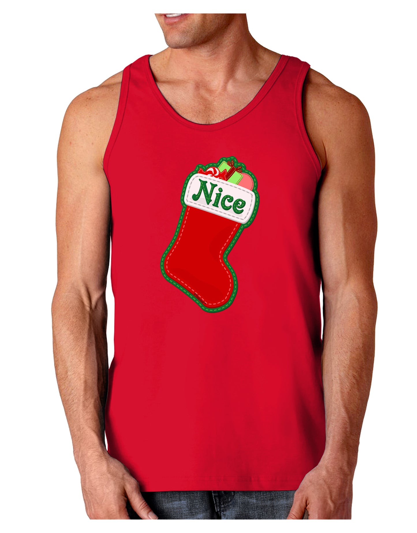 Nice Stocking Cute Christmas Dark Loose Tank Top-Mens Loose Tank Top-TooLoud-Red-Small-Davson Sales