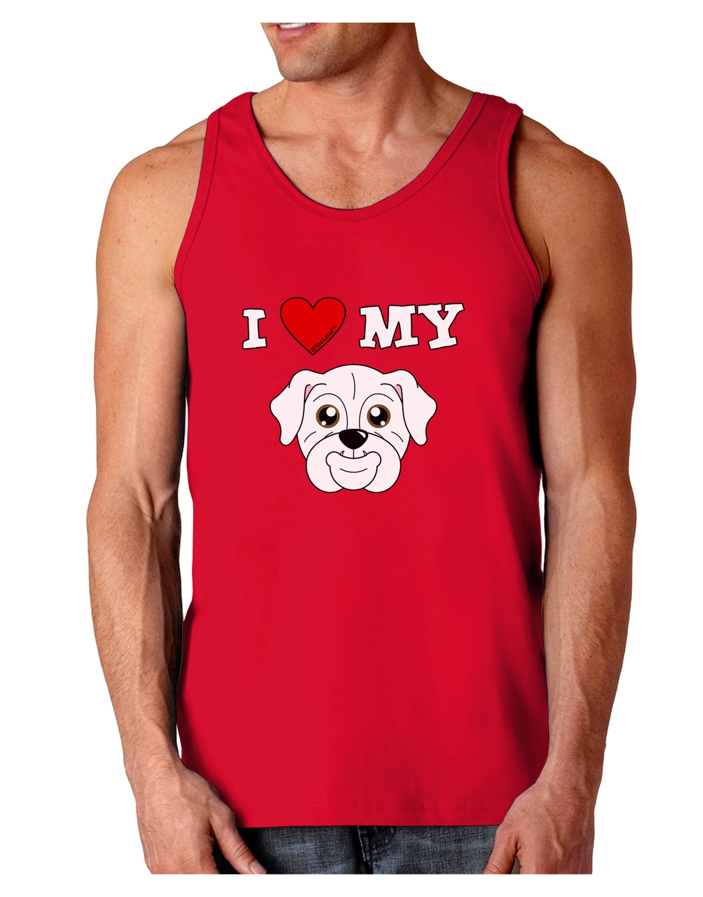I Heart My - Cute Bulldog - White Dark Loose Tank Top by TooLoud-Mens Loose Tank Top-TooLoud-Red-Small-Davson Sales