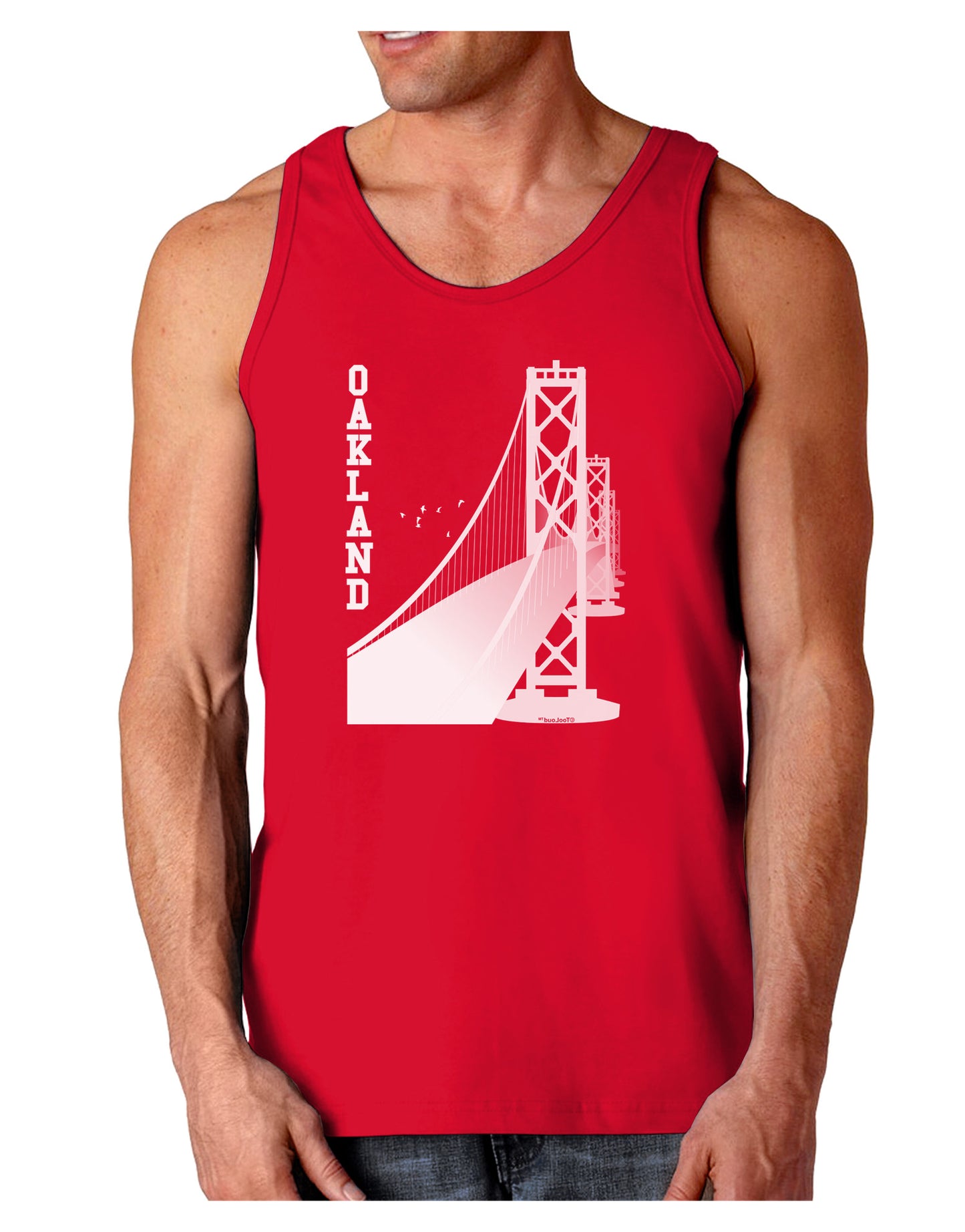 Oakland Text Bay Bridge Dark Loose Tank Top-Mens Loose Tank Top-TooLoud-Red-Small-Davson Sales