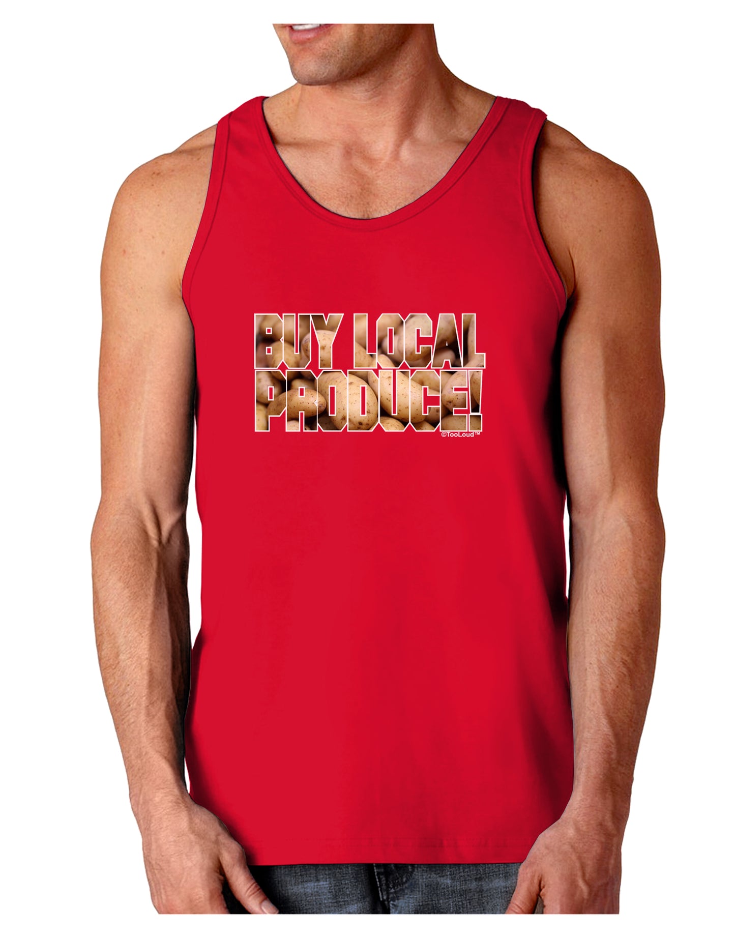 Buy Local Produce Potatoes Text Dark Loose Tank Top-Mens Loose Tank Top-TooLoud-Red-Small-Davson Sales