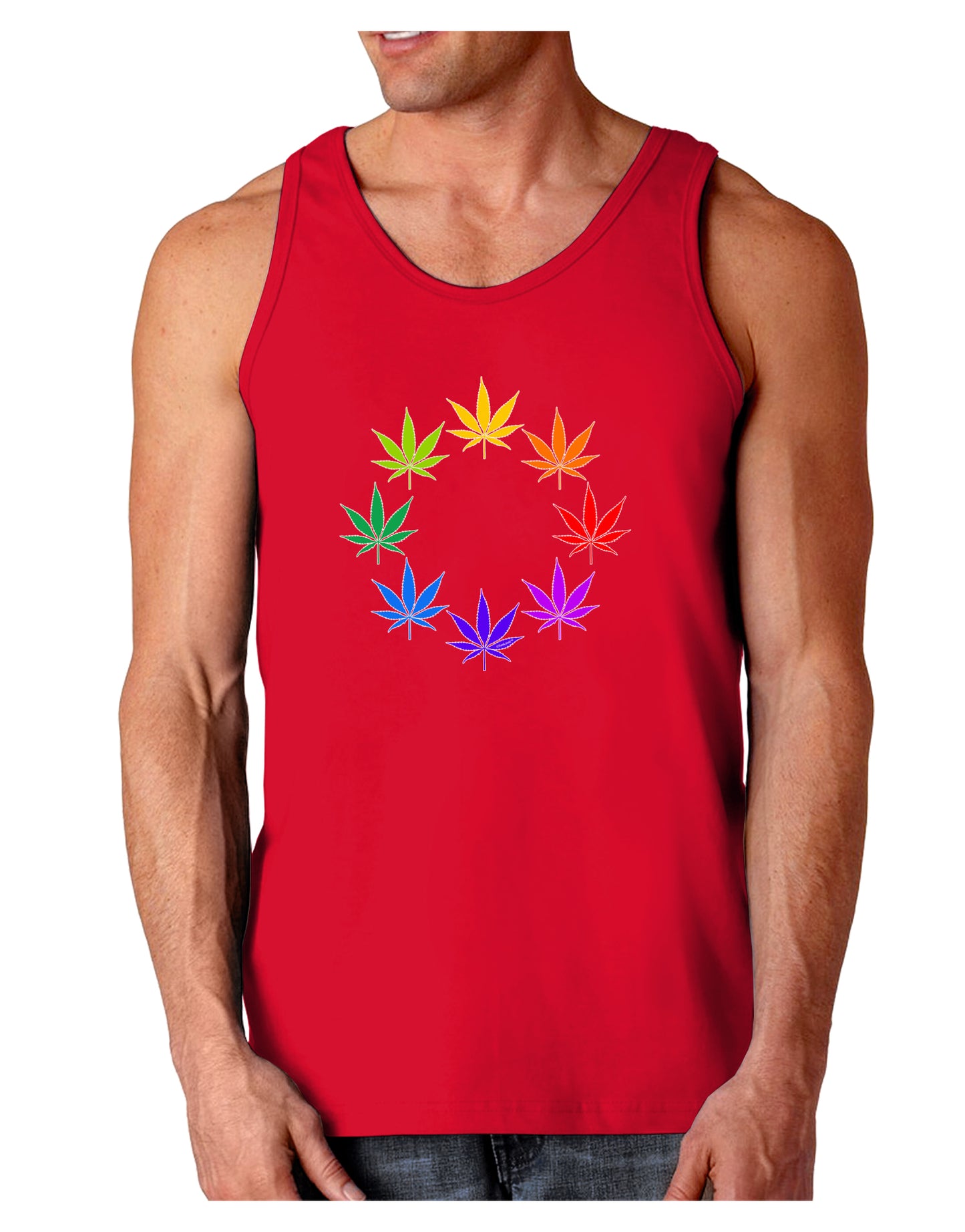 Rainbow Pot - Marijuana Leaf Dark Loose Tank Top-Mens Loose Tank Top-TooLoud-Red-Small-Davson Sales