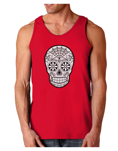 Version 10 Grayscale Day of the Dead Calavera Dark Loose Tank Top-Mens Loose Tank Top-TooLoud-Red-Small-Davson Sales