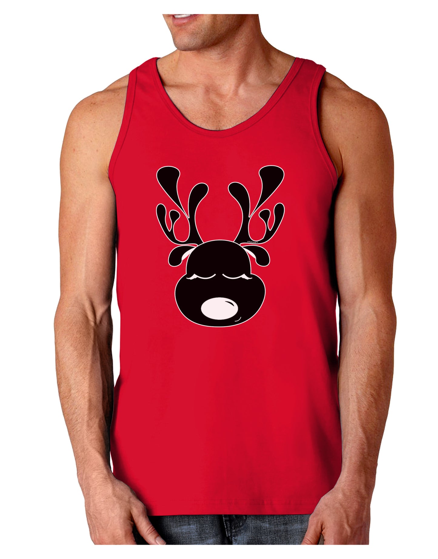 Cute Black Reindeer Face Christmas Dark Loose Tank Top-Mens Loose Tank Top-TooLoud-Red-Small-Davson Sales