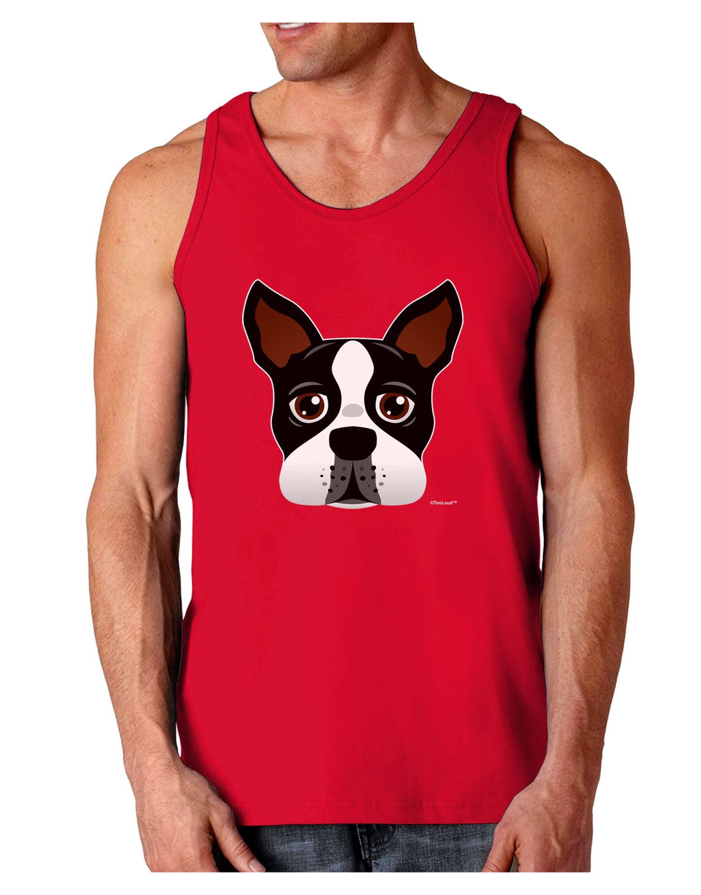 Cute Boston Terrier Dog Face Dark Loose Tank Top-Mens Loose Tank Top-TooLoud-Red-Small-Davson Sales