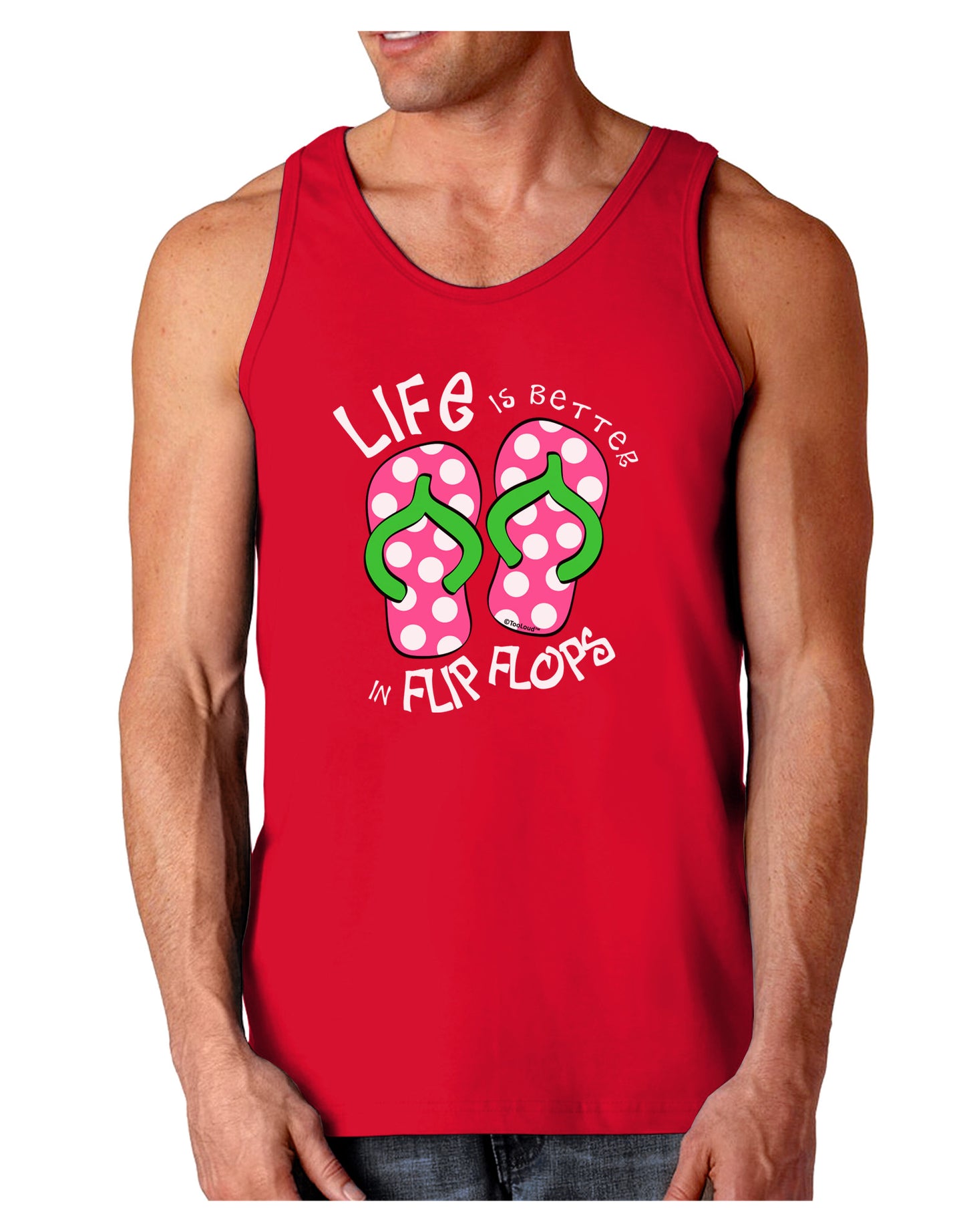 Life is Better in Flip Flops - Pink and Green Dark Loose Tank Top-Mens Loose Tank Top-TooLoud-Red-Small-Davson Sales