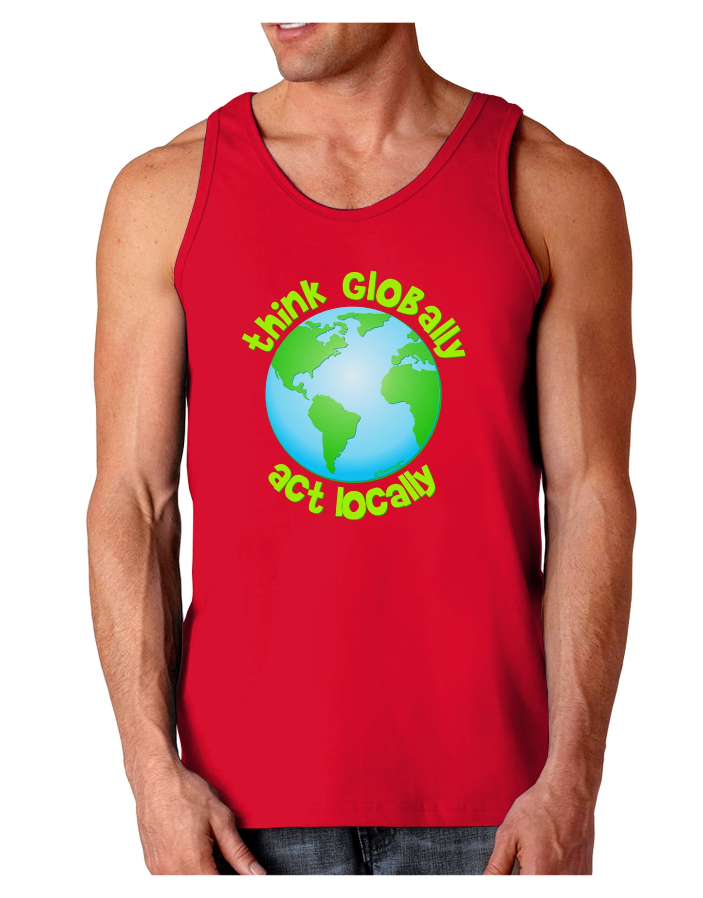 Think Globally Act Locally - Globe Dark Loose Tank Top-Mens Loose Tank Top-TooLoud-Red-Small-Davson Sales