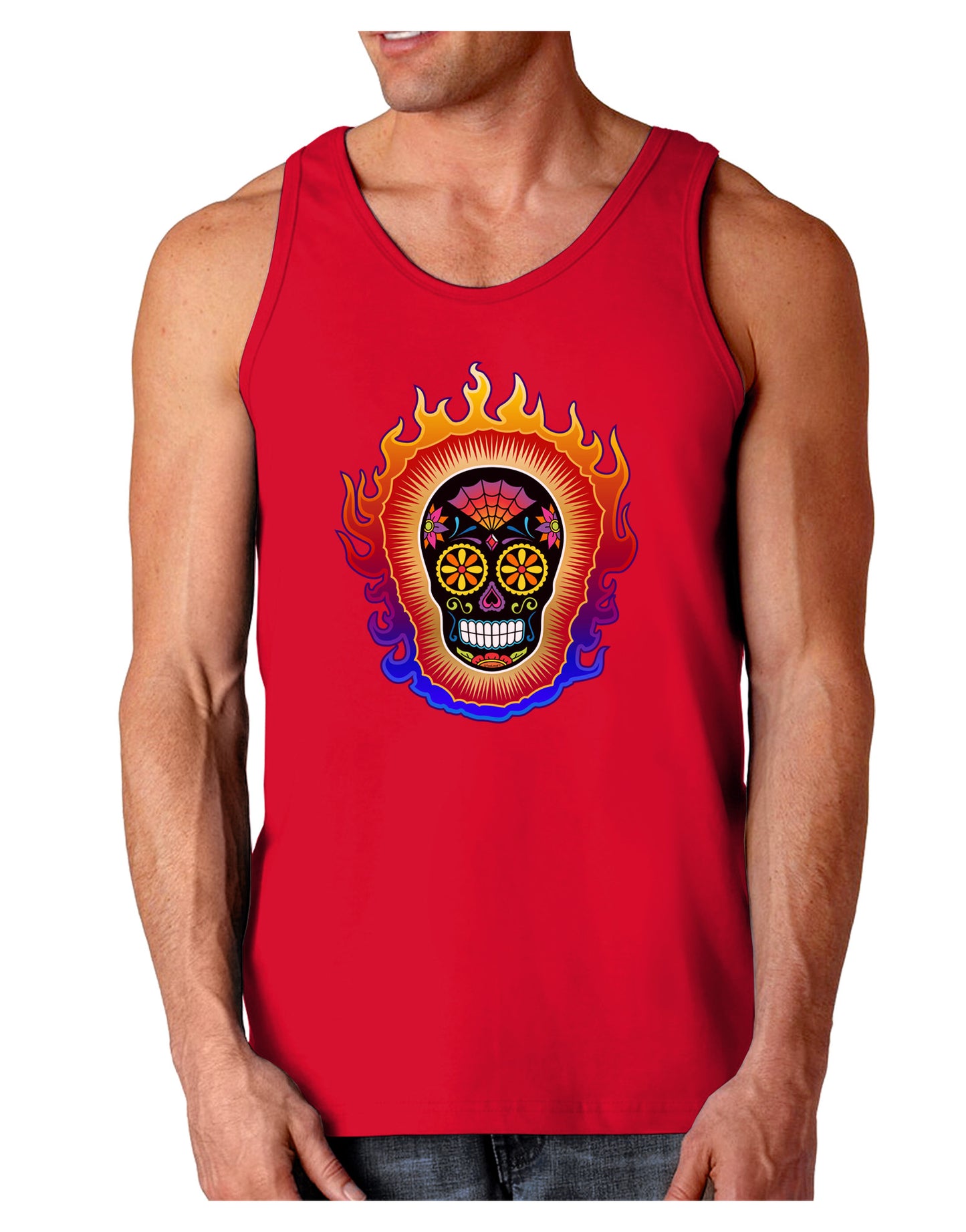 Sacred Calavera Day of the Dead Sugar Skull Dark Loose Tank Top-Mens Loose Tank Top-TooLoud-Red-Small-Davson Sales