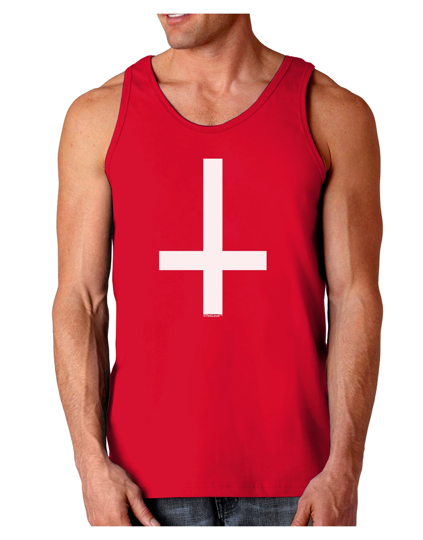 Inverted Cross Dark Loose Tank Top-Mens Loose Tank Top-TooLoud-Red-Small-Davson Sales