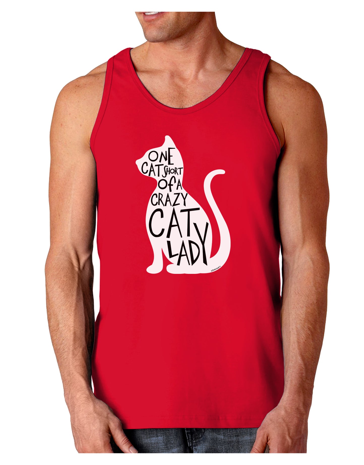 One Cat Short Of A Crazy Cat Lady Dark Loose Tank Top-Mens Loose Tank Top-TooLoud-Red-Small-Davson Sales