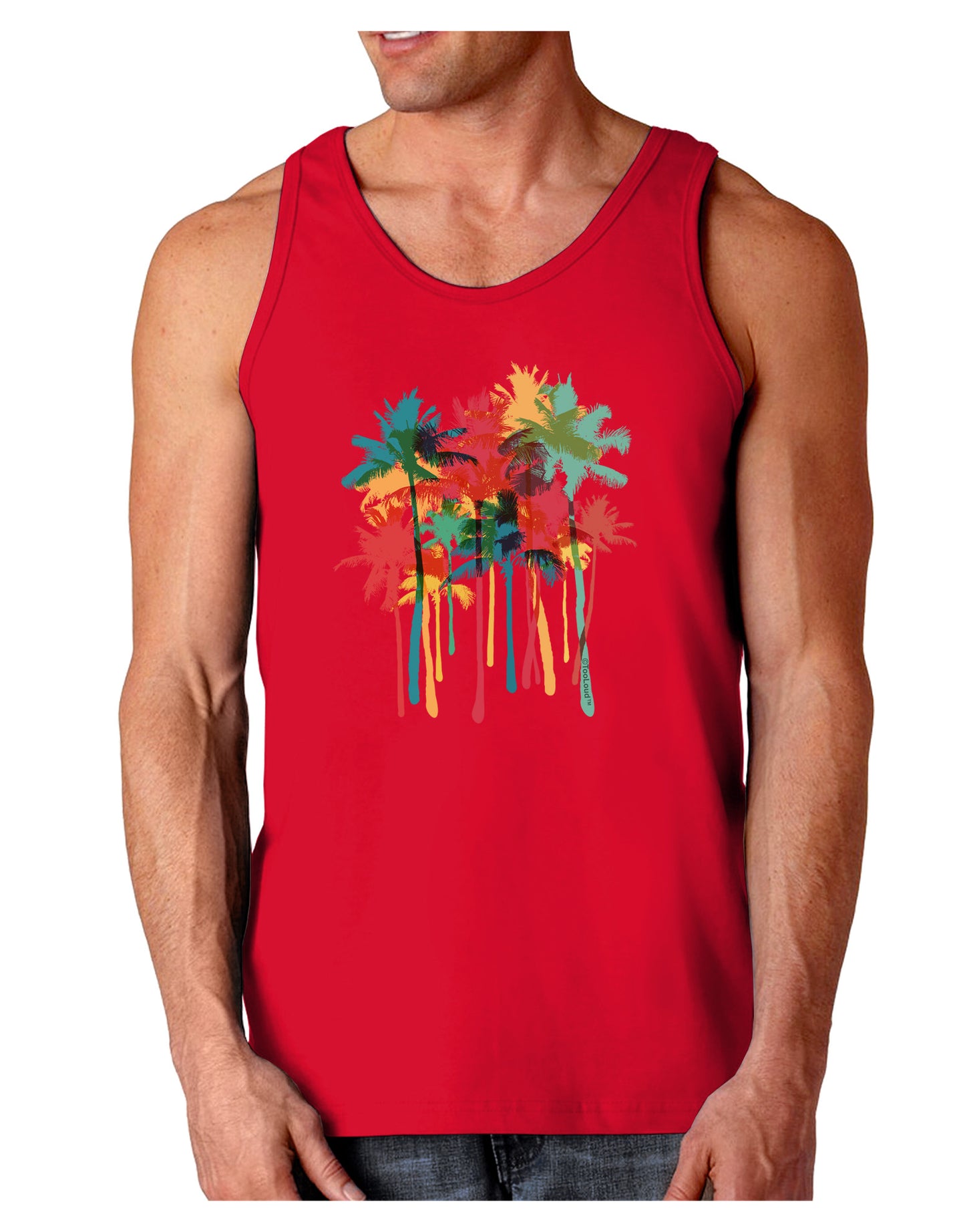 Paint Splash Palm Trees Dark Loose Tank Top-Mens Loose Tank Top-TooLoud-Red-Small-Davson Sales
