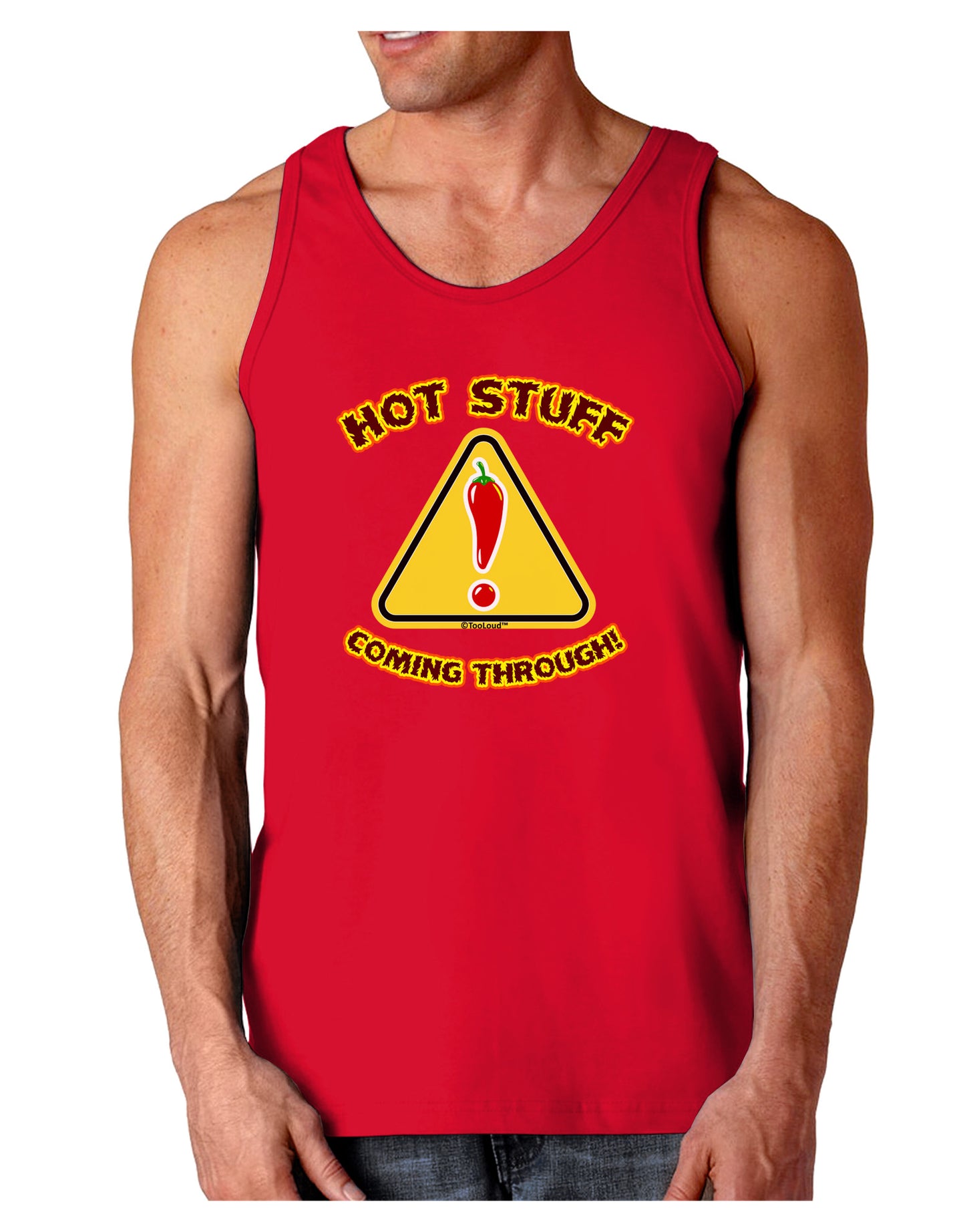 Hot Stuff Coming Through Dark Loose Tank Top-Mens Loose Tank Top-TooLoud-Red-Small-Davson Sales