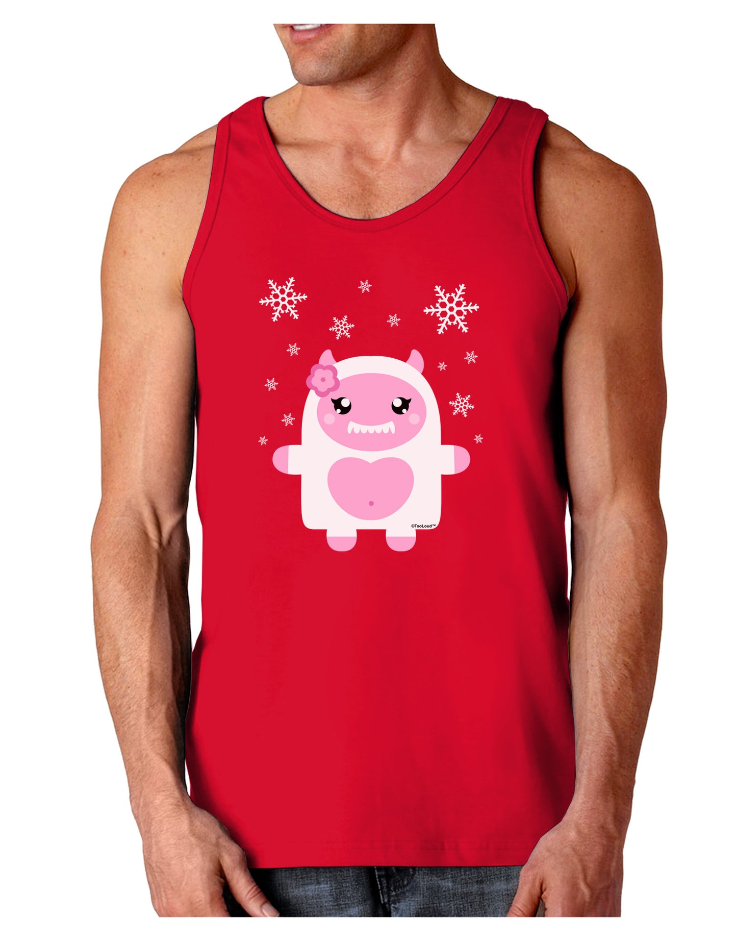 Cute Abominable Snowman Girl Yeti - Christmas Dark Loose Tank Top-Mens Loose Tank Top-TooLoud-Red-Small-Davson Sales