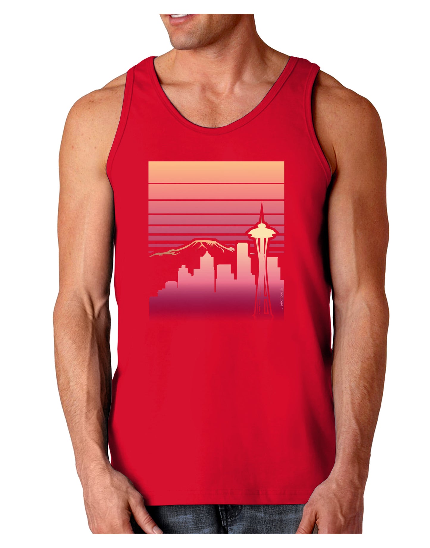 Seattle Skyline Sunrise Dark Loose Tank Top-Mens Loose Tank Top-TooLoud-Red-Small-Davson Sales