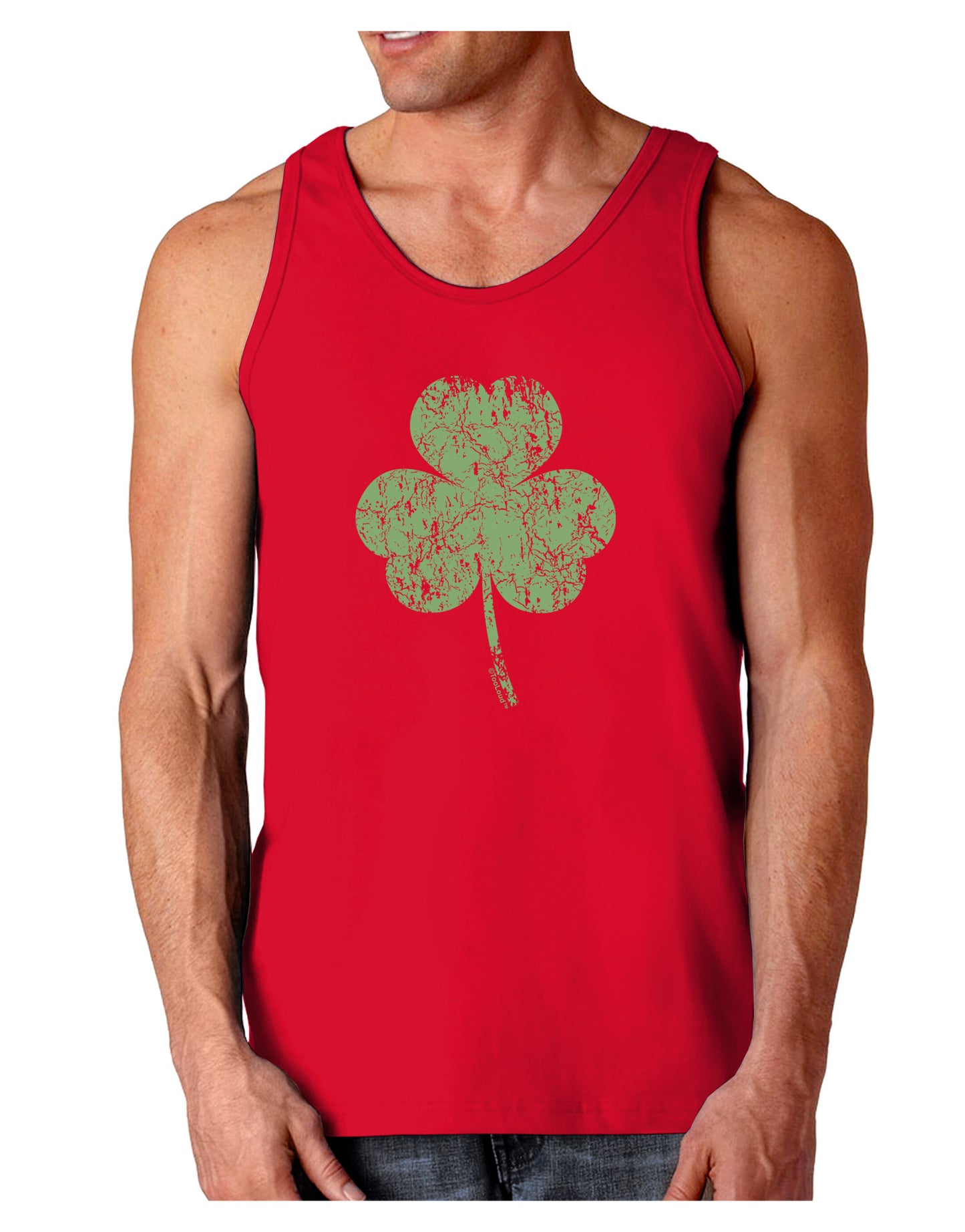 Distressed Traditional Irish Shamrock Dark Loose Tank Top-Mens Loose Tank Top-TooLoud-Red-Small-Davson Sales