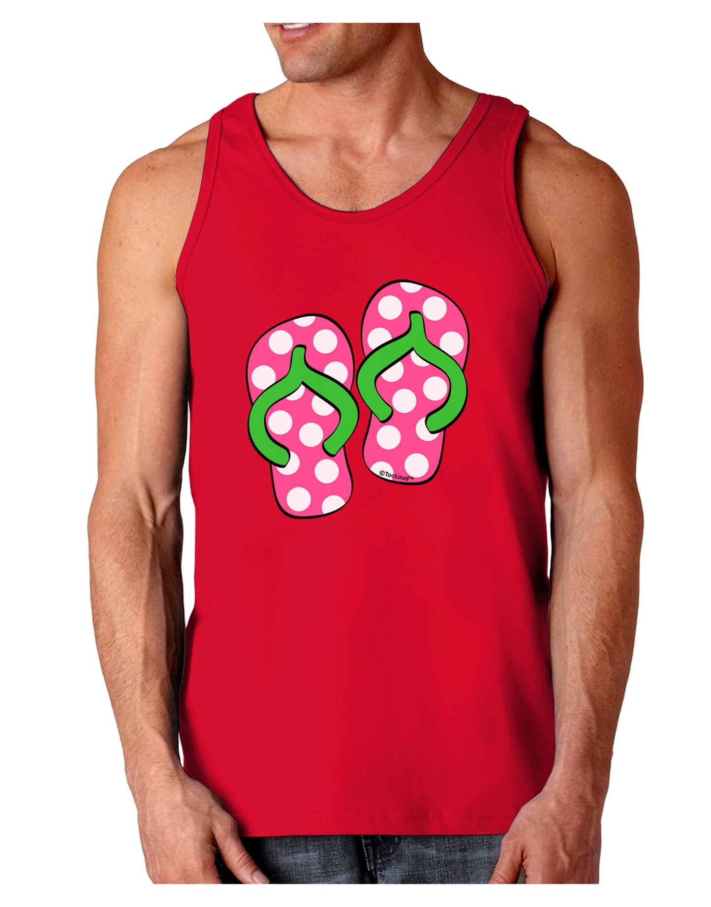 Cute Polka Dot Flip Flops - Pink and Green Dark Loose Tank Top-Mens Loose Tank Top-TooLoud-Red-Small-Davson Sales